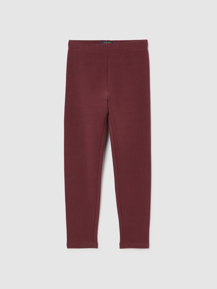 Leggings skinny rossi da bambina in cotone elasticizzato_0
