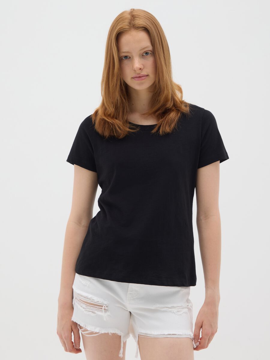 Women's pure cotton black regular fit t-shirt_0