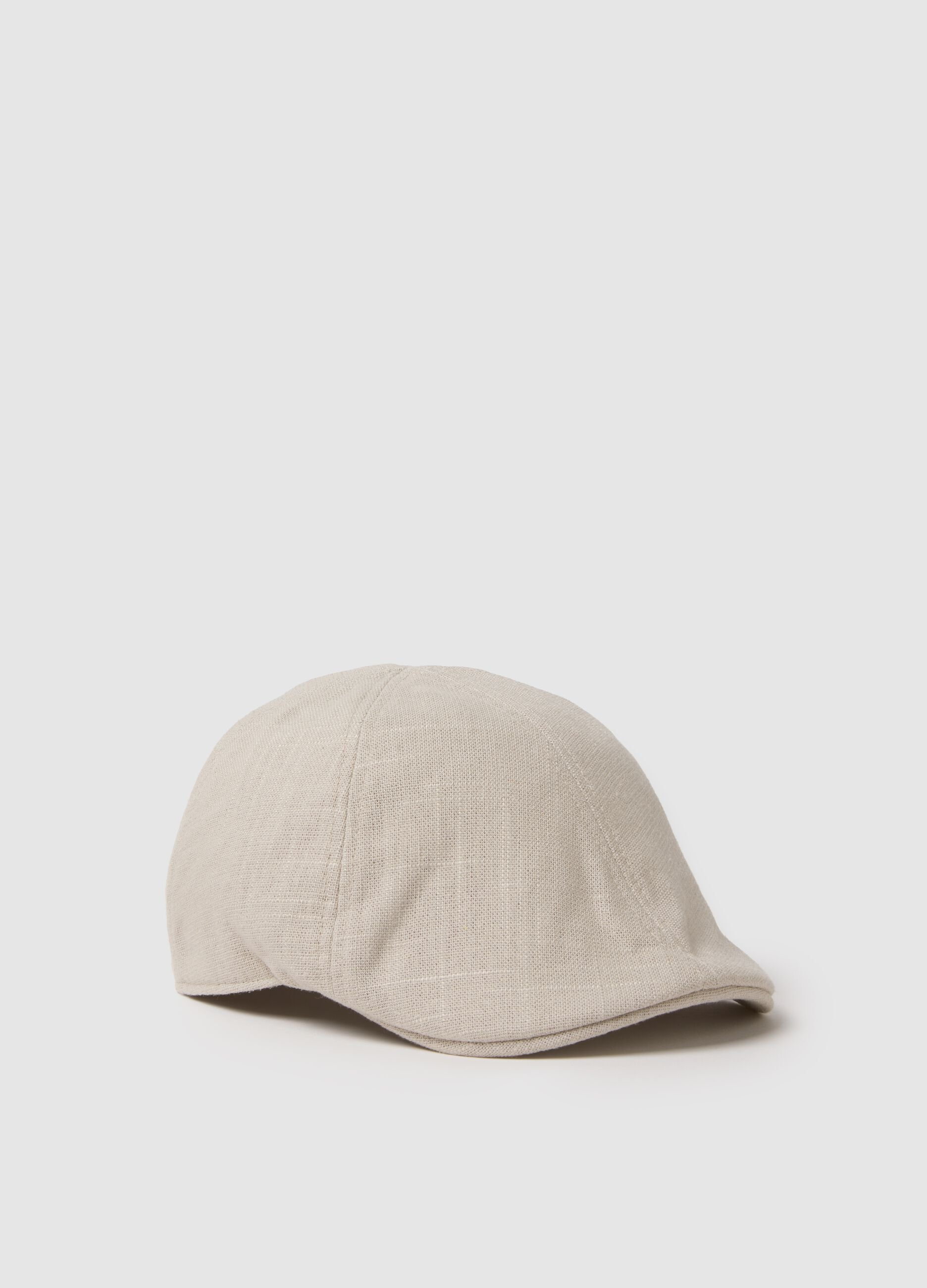 Flat cap in mixed Lyocell, viscose and beige linen