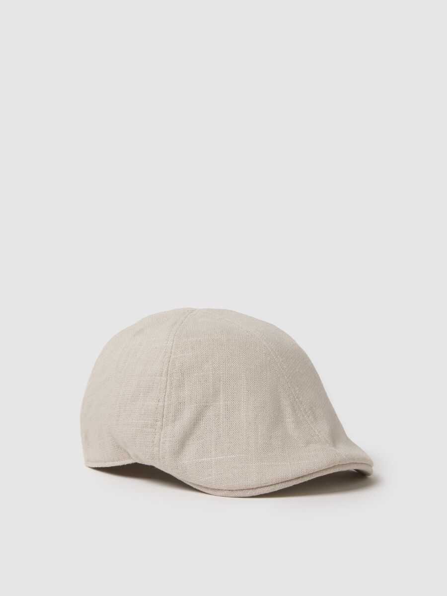 Flat cap in mixed Lyocell, viscose and beige linen_0