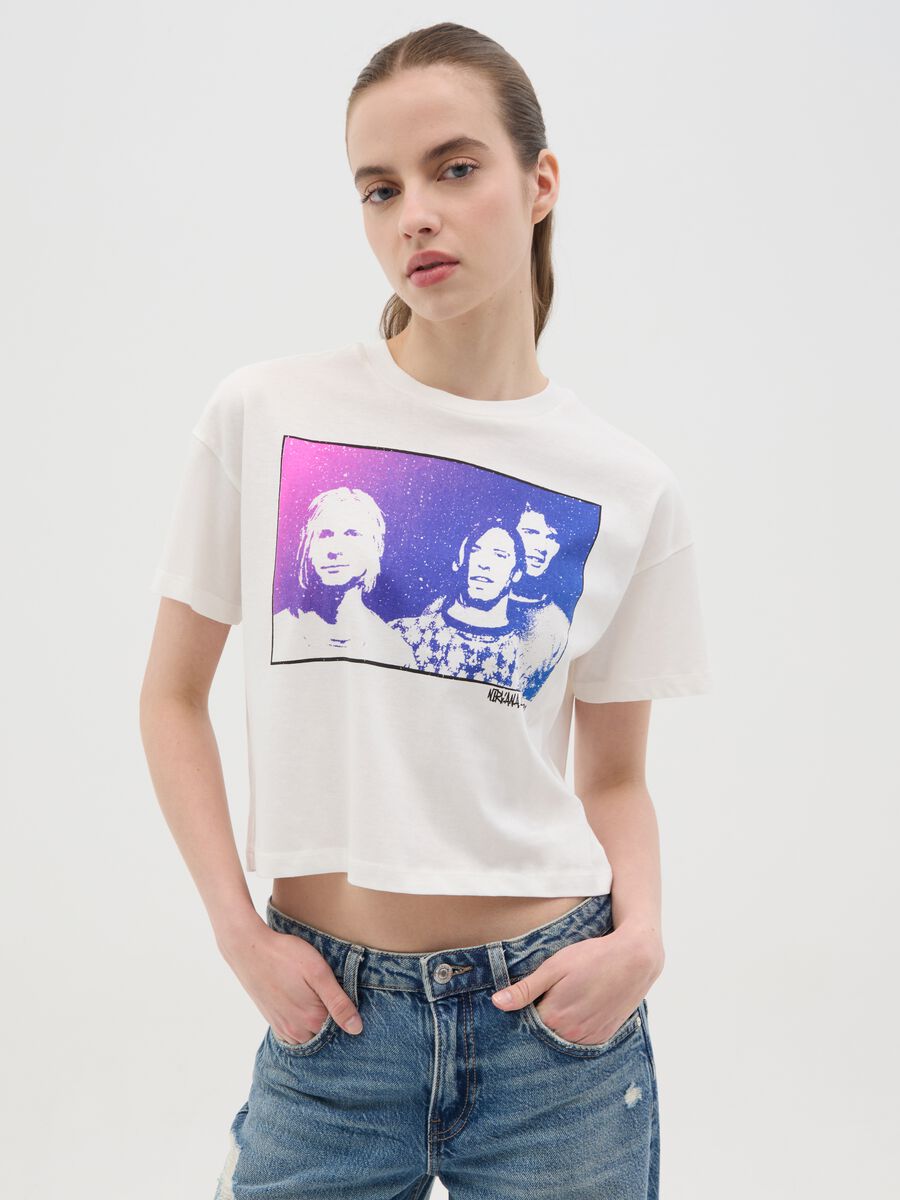 White boxy-fit T-shirt with Nirvana print_0