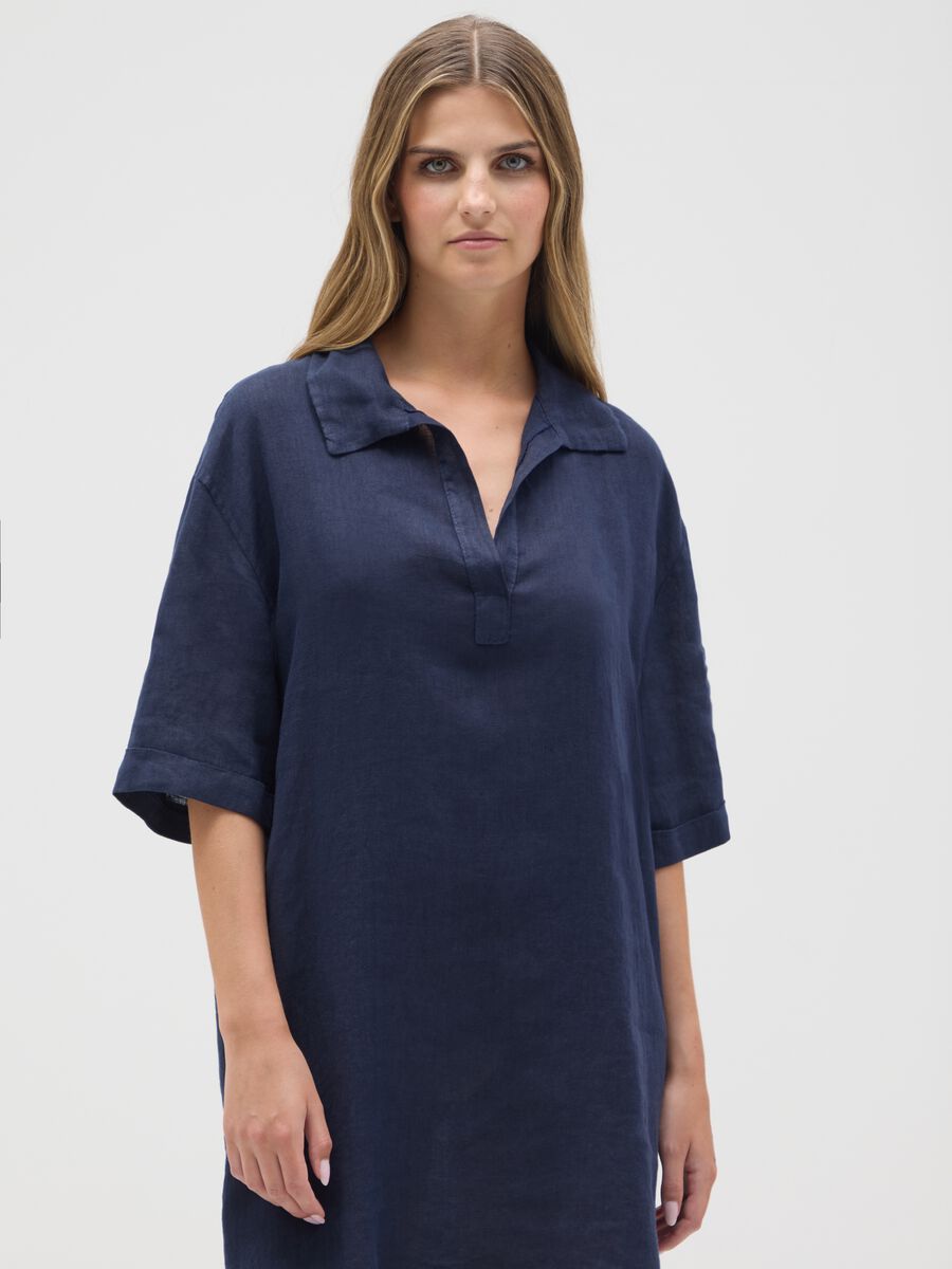 Women's Blue Linen Dress Regular Fit_0