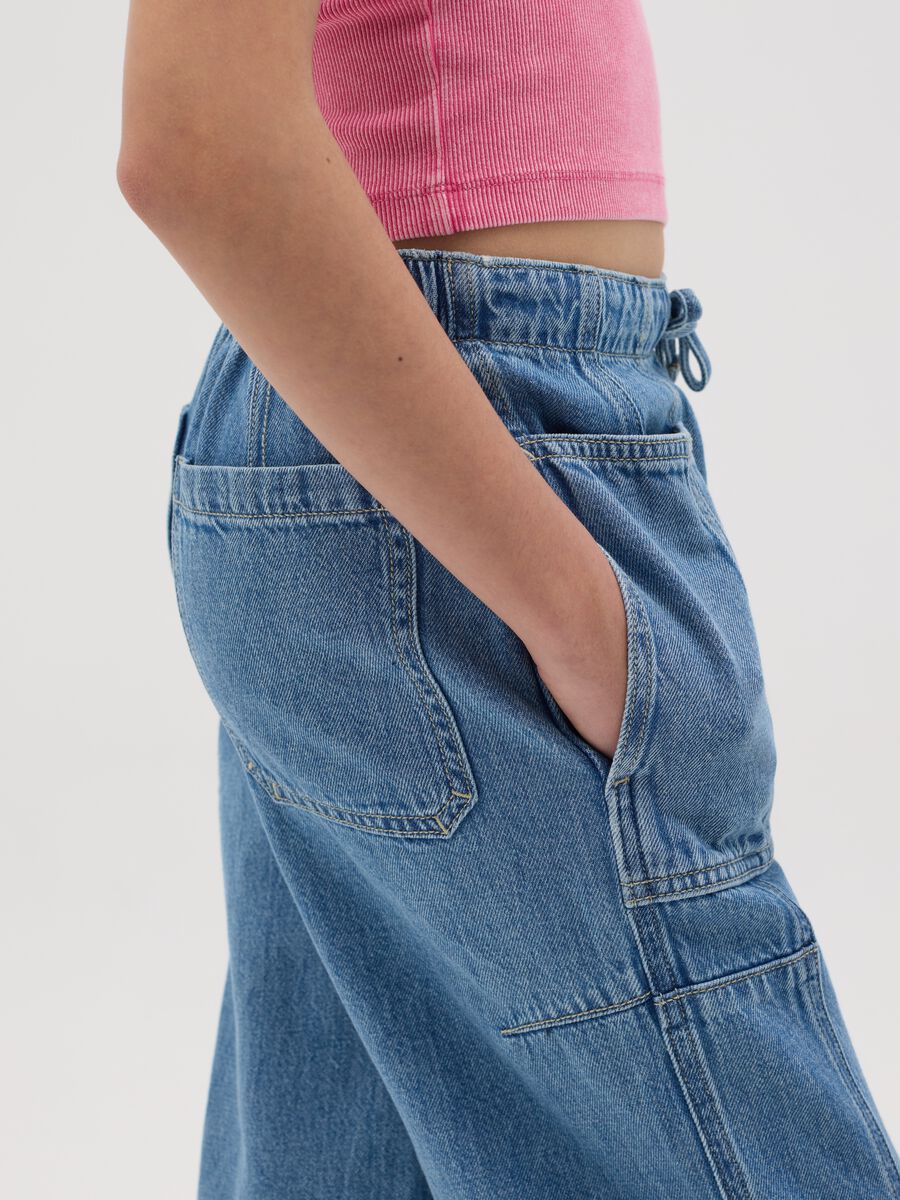 Joggers cargo in denim con coulisse _2