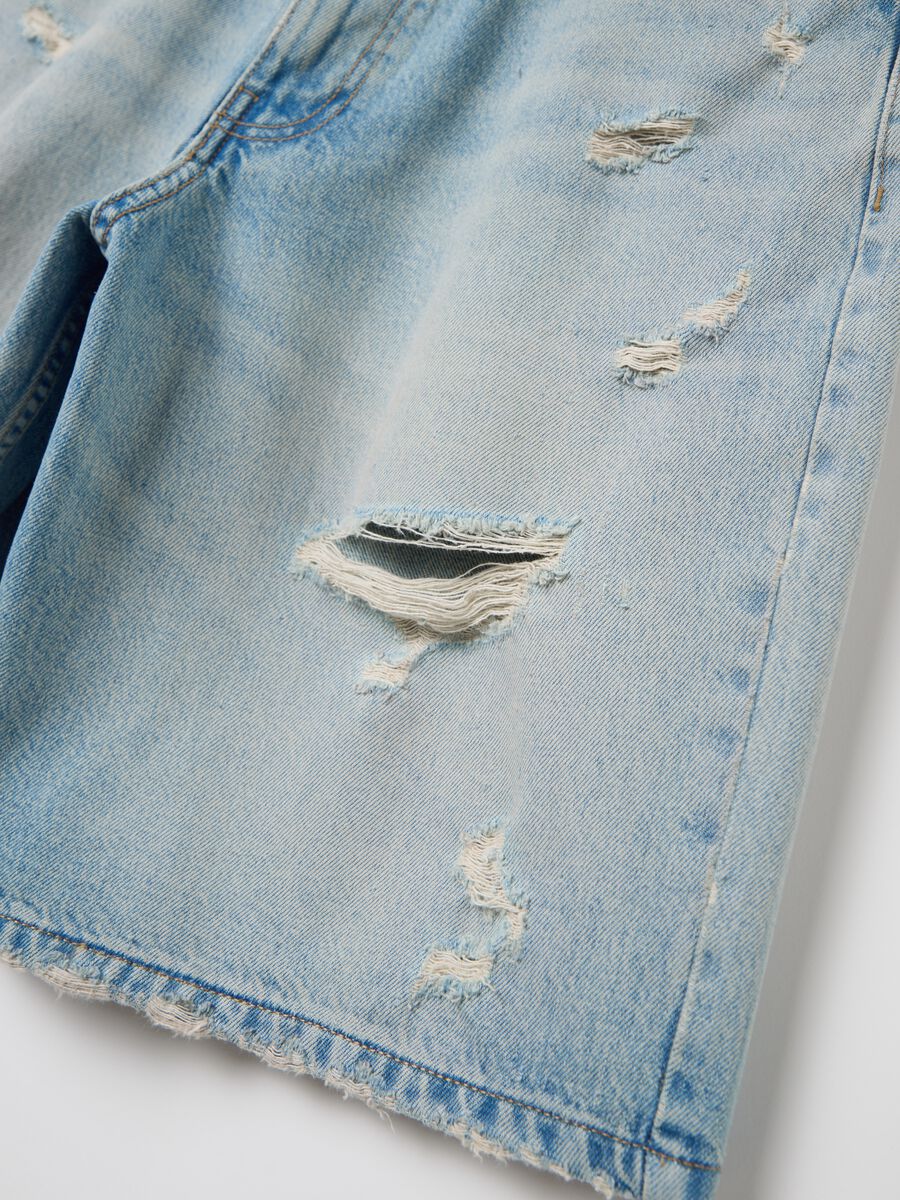 Blue denim shorts with ripped details_5