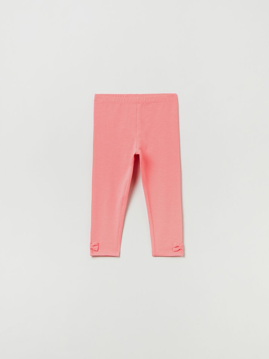 Leggings in cotone stretch con fiocchetti_0