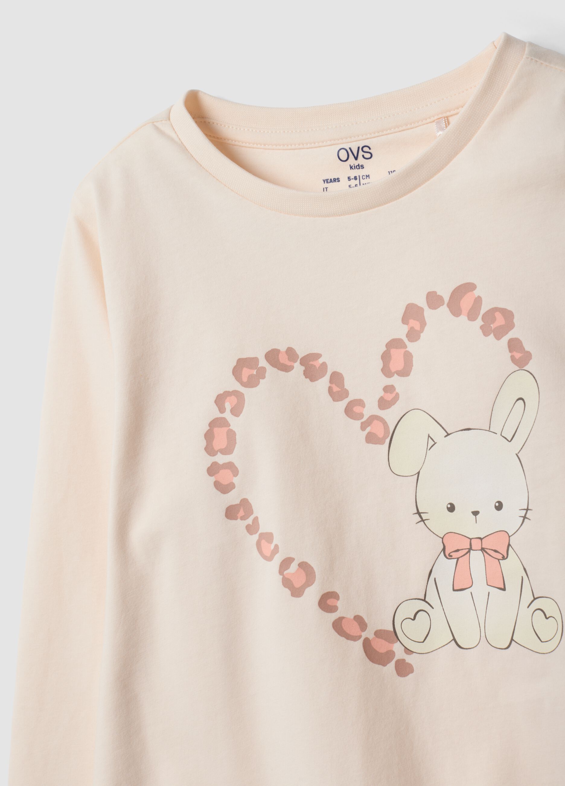 Pigiama rosa in puro cotone organico con stampa coniglietto per bambina