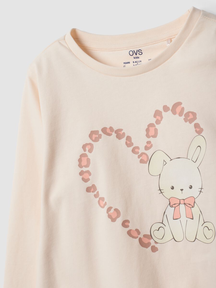 Pigiama rosa in puro cotone organico con stampa coniglietto per bambina_2