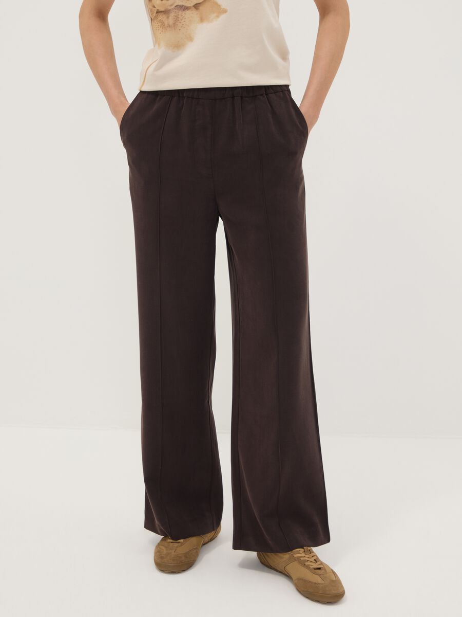 Pantaloni jogger marroni in misto viscosa wide leg_1