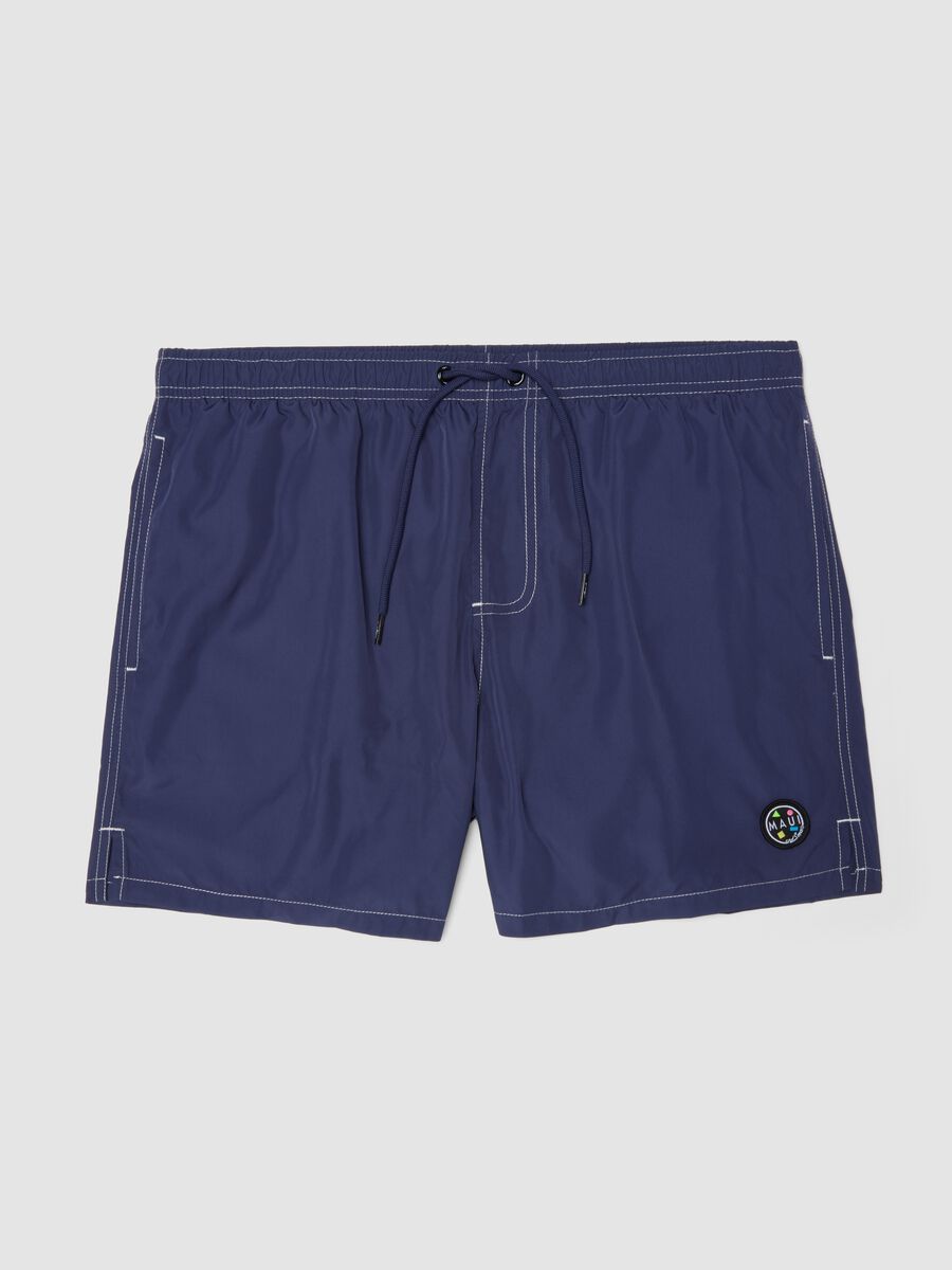 Blue swim shorts with drawstring waist_0