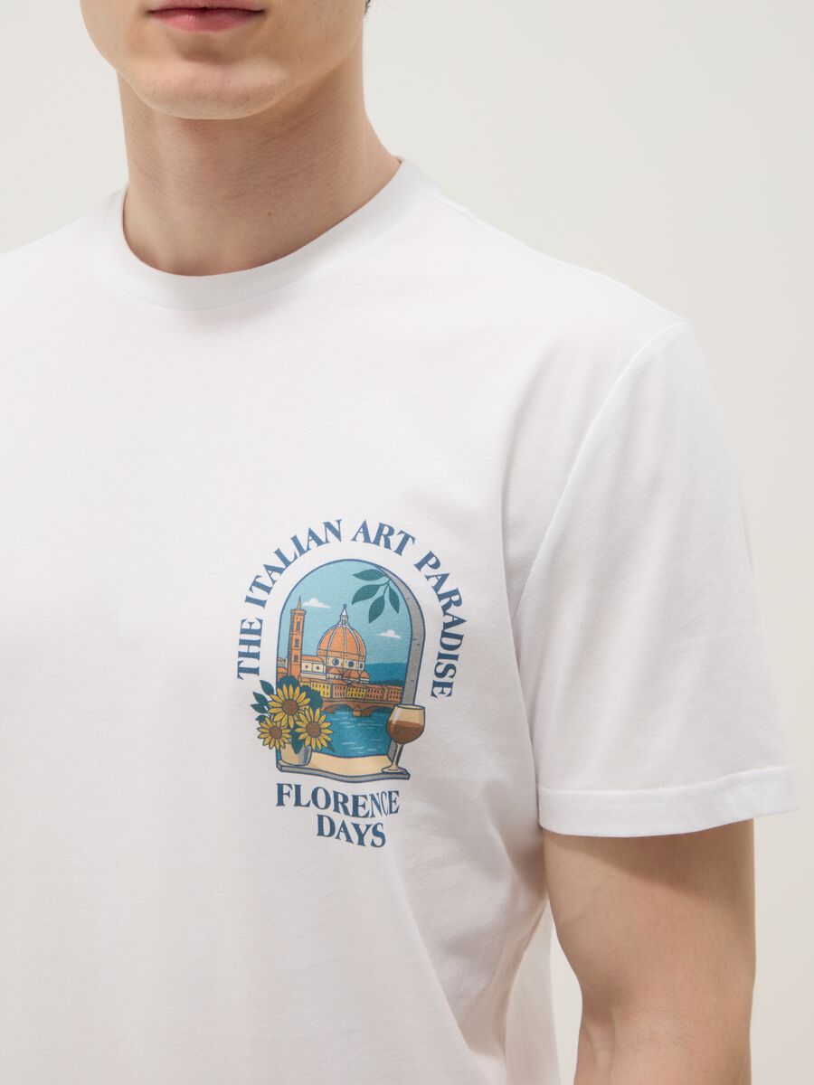 White pure cotton T-shirt with graphic print, regular fit_2