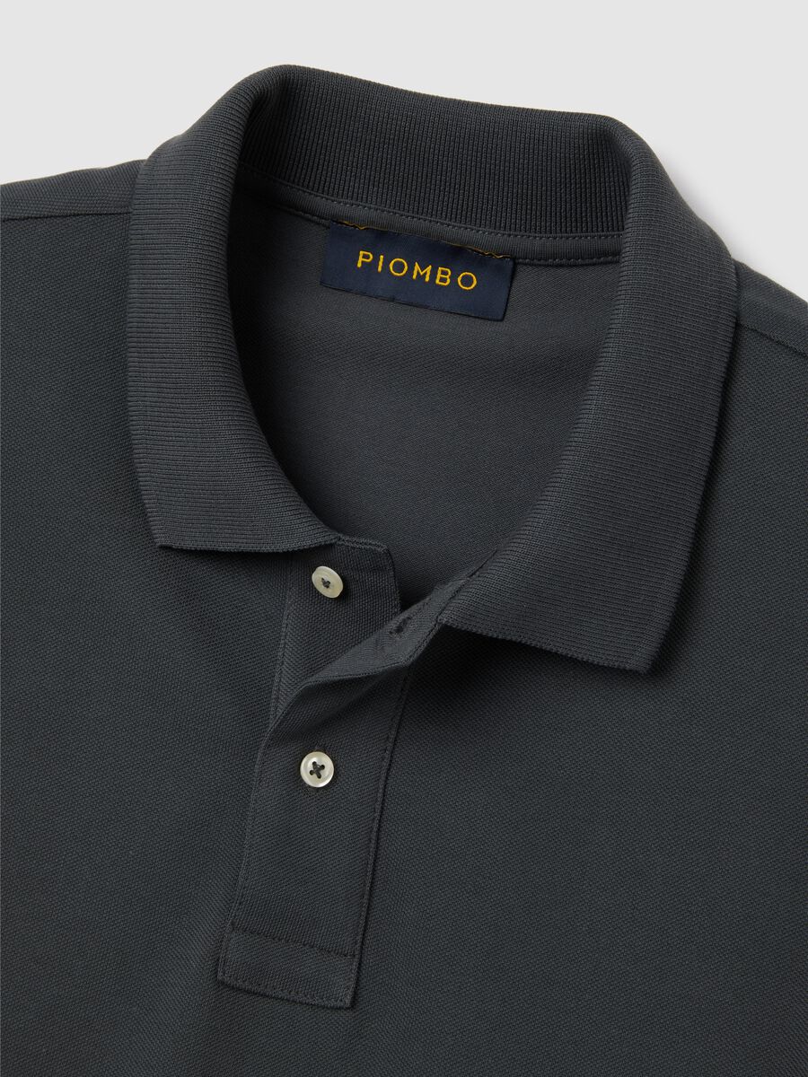 Short Sleeve Grey Polo in Cotton Piquet_5