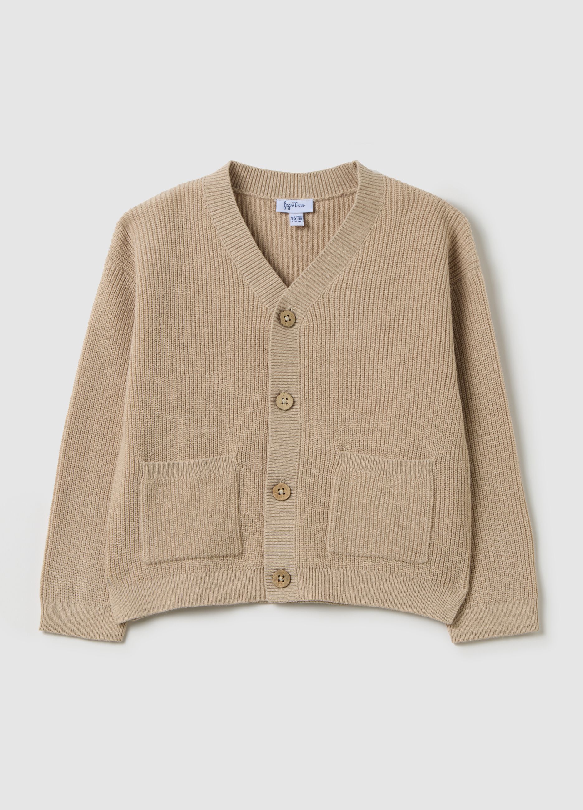 Beige Cotton Blend Children's Cardigan