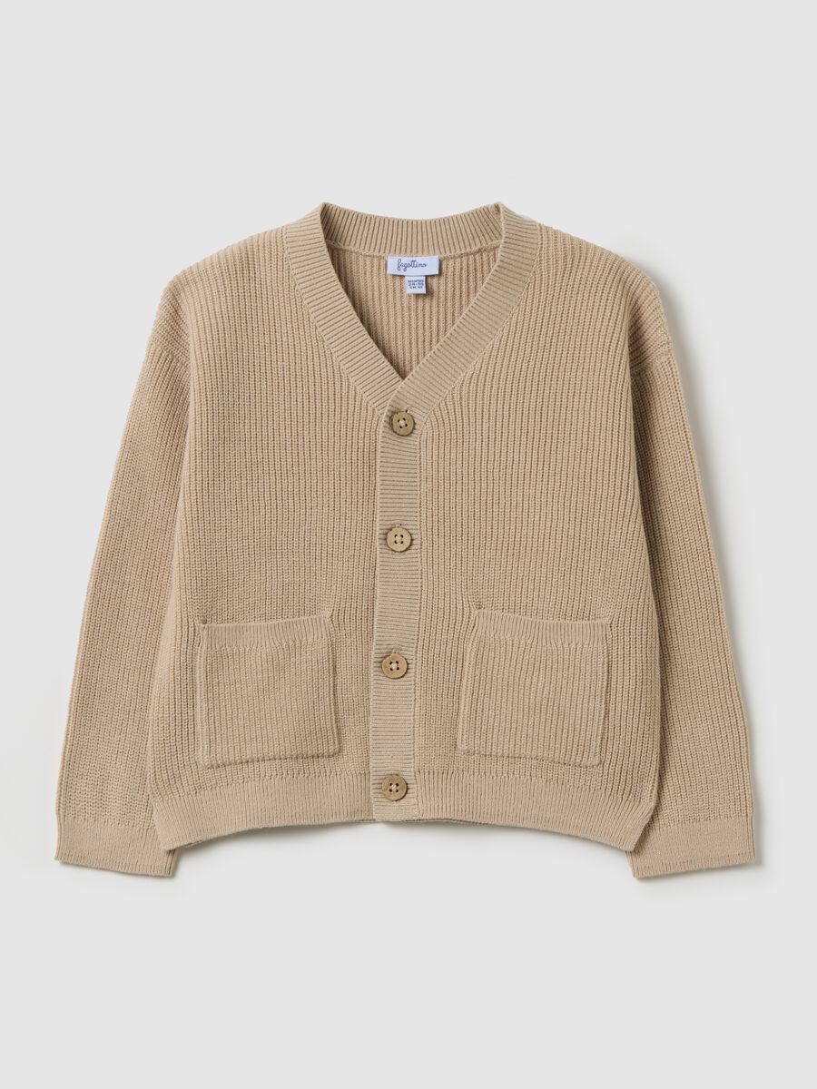 Beige Cotton Blend Children's Cardigan_0