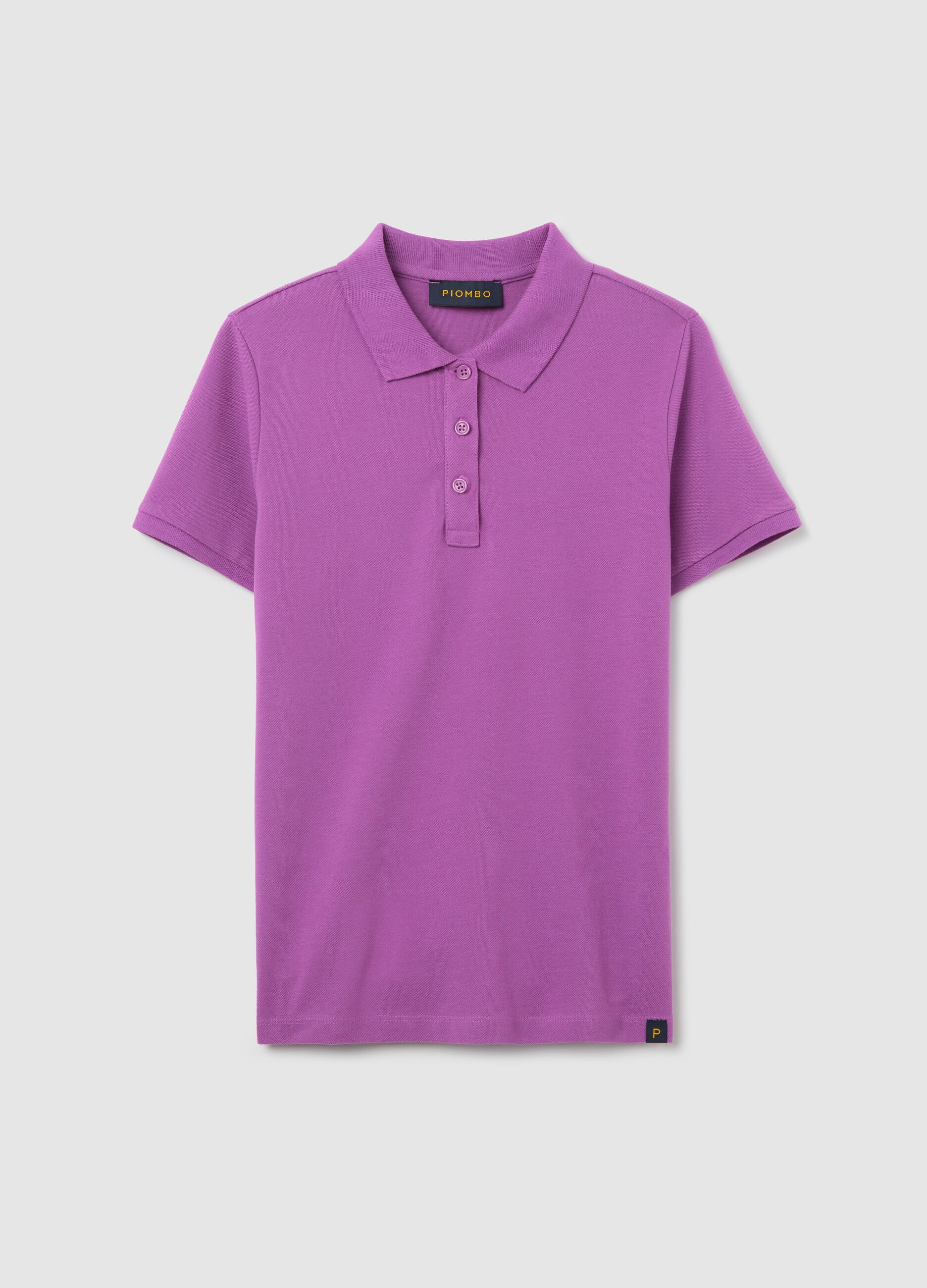 Purple short-sleeved polo shirt in piquet