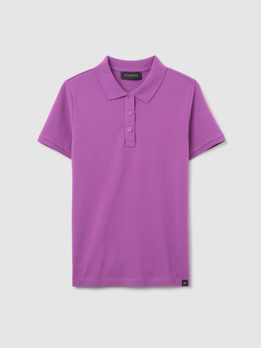 Purple short-sleeved polo shirt in piquet_4