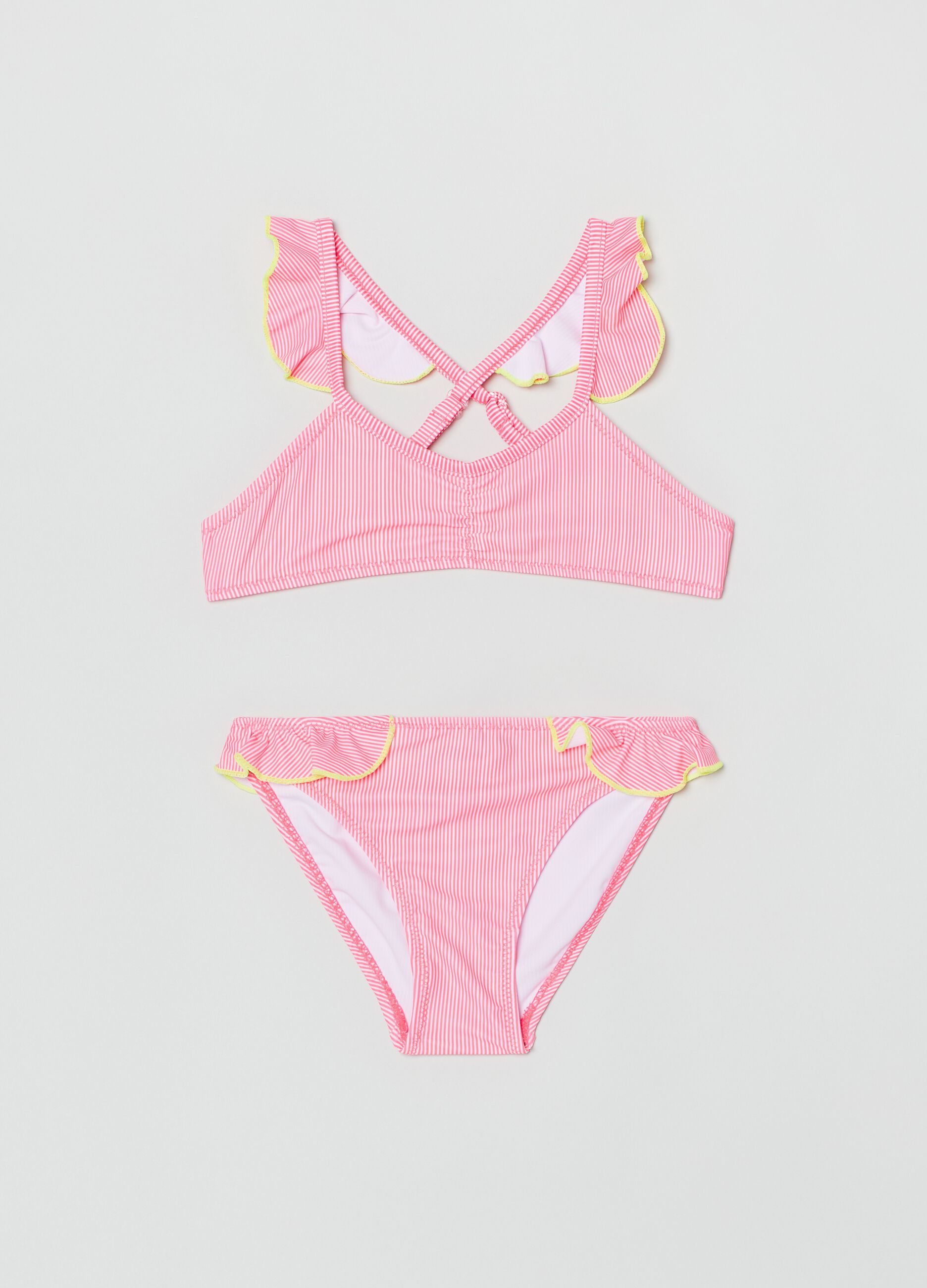 Bikini con rouches e stampa a righe_0