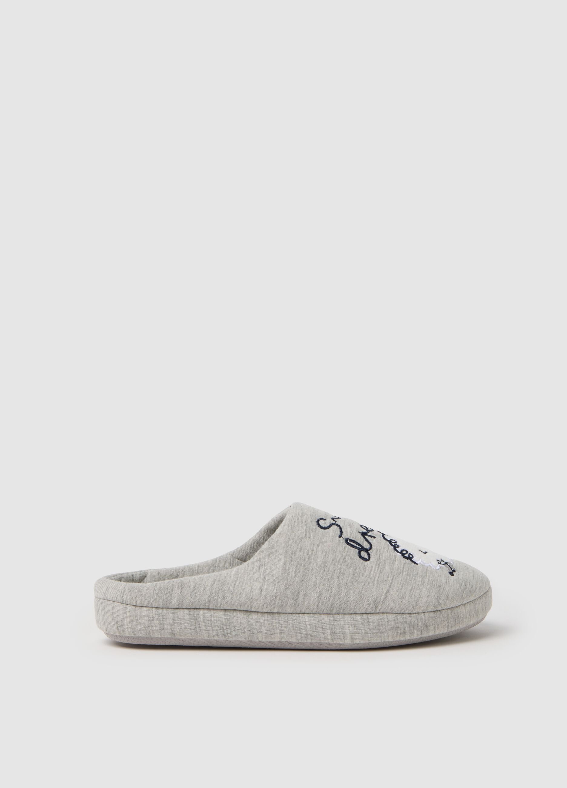 Grey embroidered women's slippers