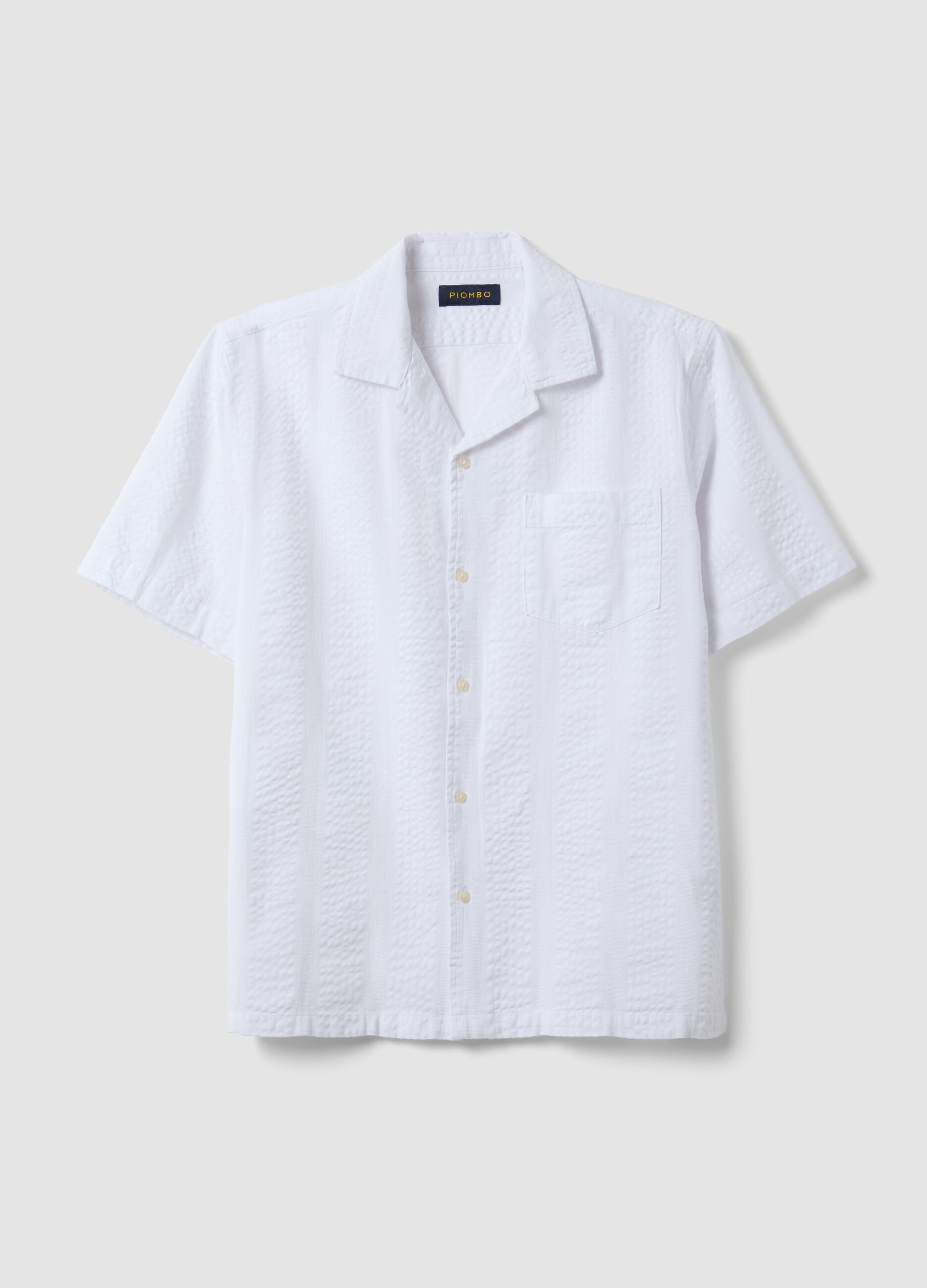 White pure organic cotton shirt with bowling collar, regular fit