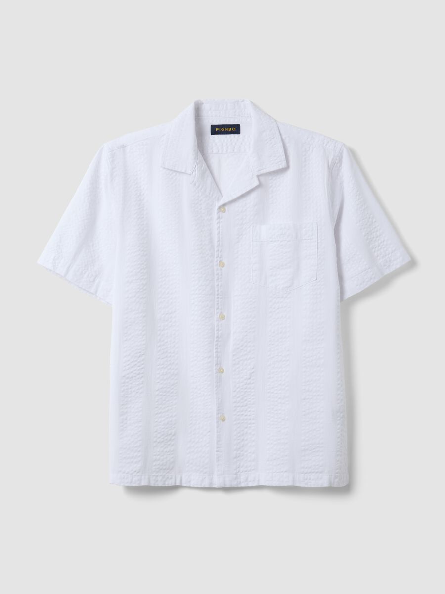 White pure organic cotton shirt with bowling collar, regular fit_0