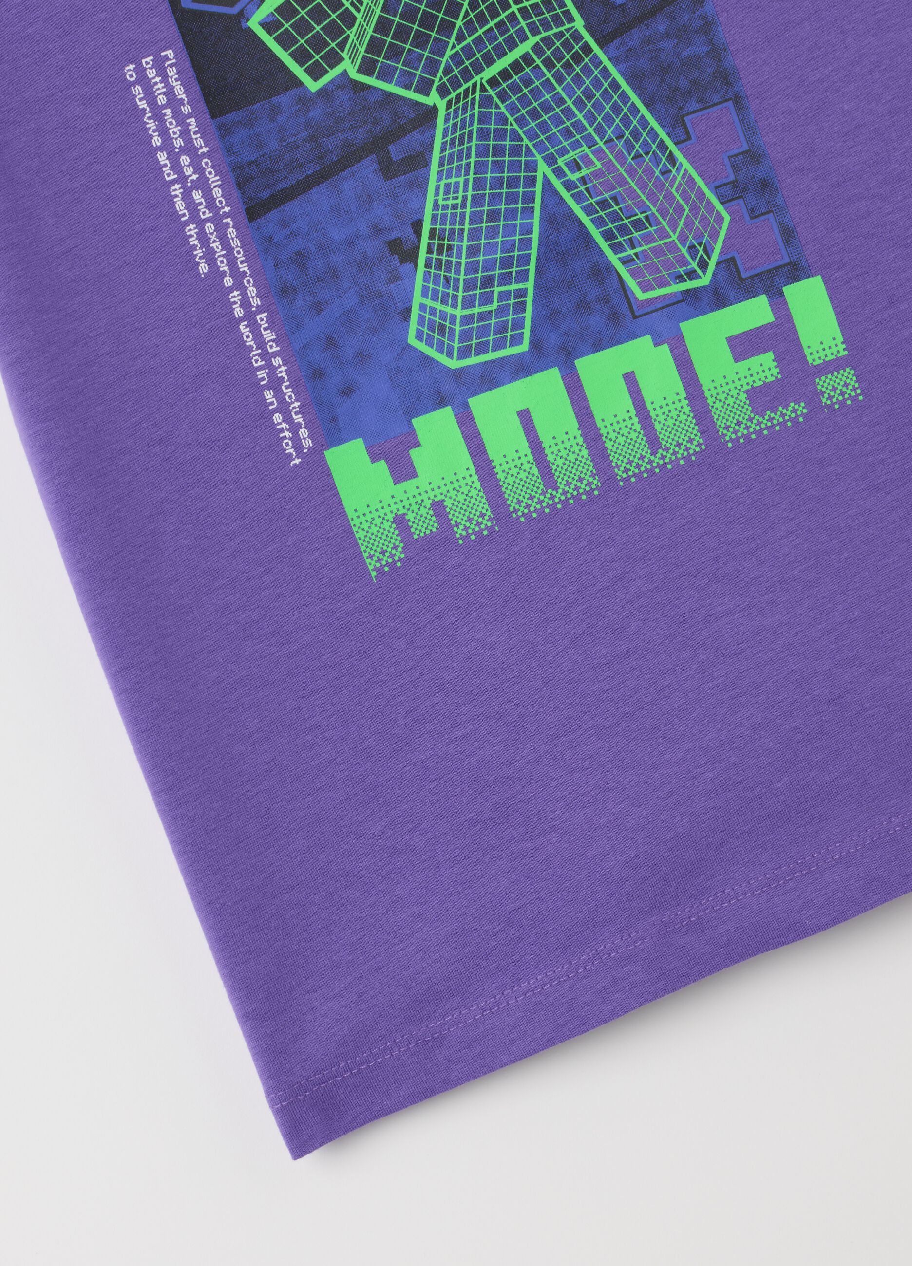 T-shirt da bambino in puro cotone viola regular fit con stampa Minecraft