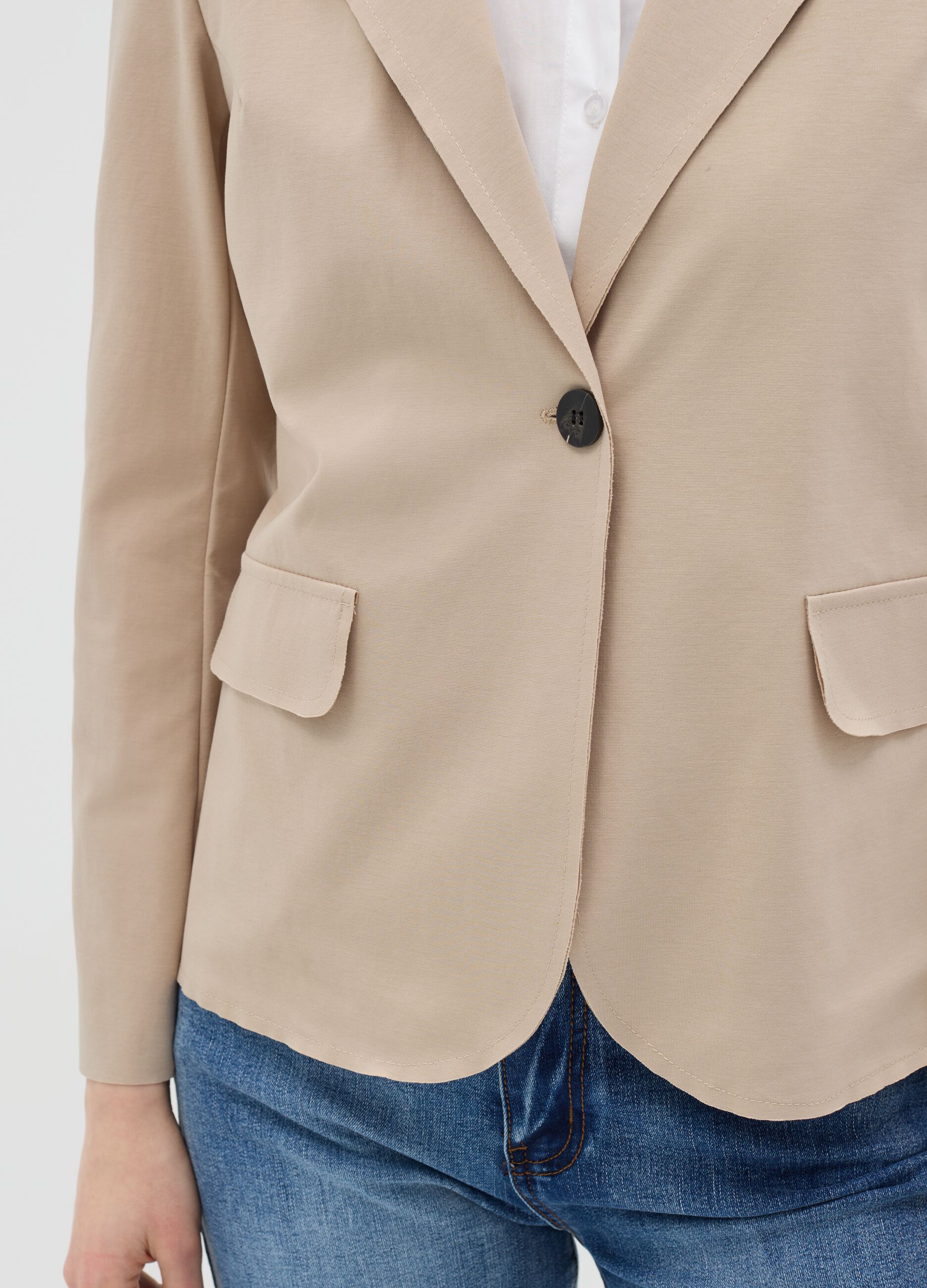 Beige stretch single-breasted blazer