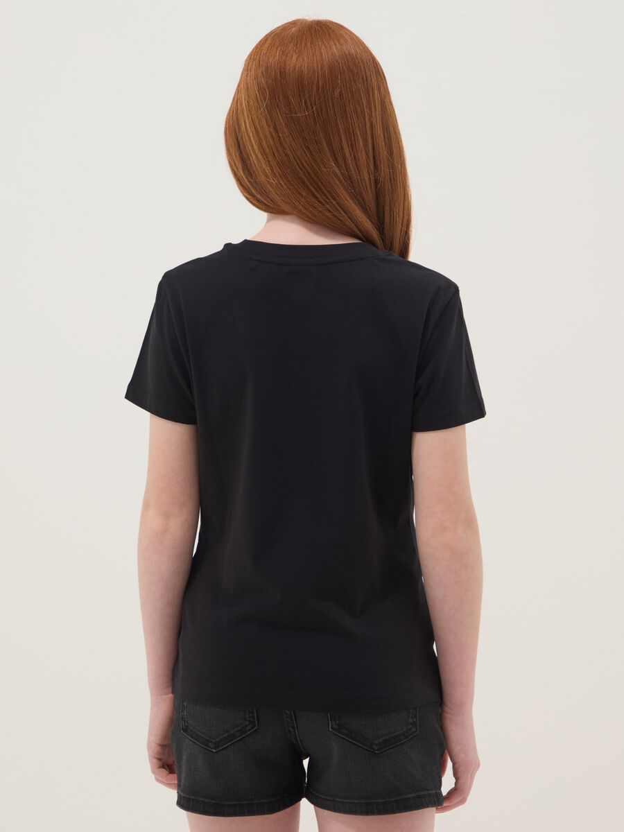 Girls&rsquo; black pure cotton regular-fit T-shirt_1