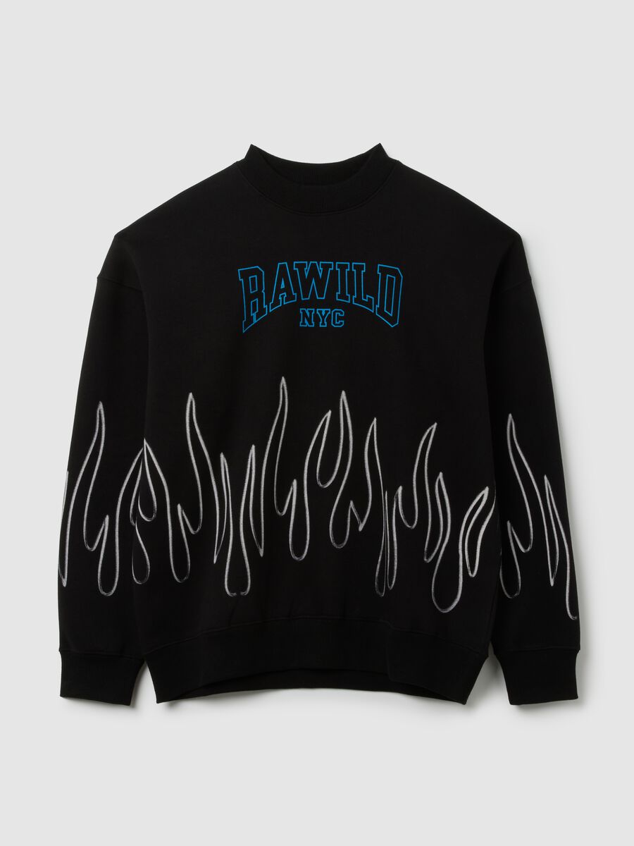 Black cotton blend sweatshirt with print and crew neck_4