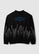 Black cotton blend sweatshirt with print and crew neck_4