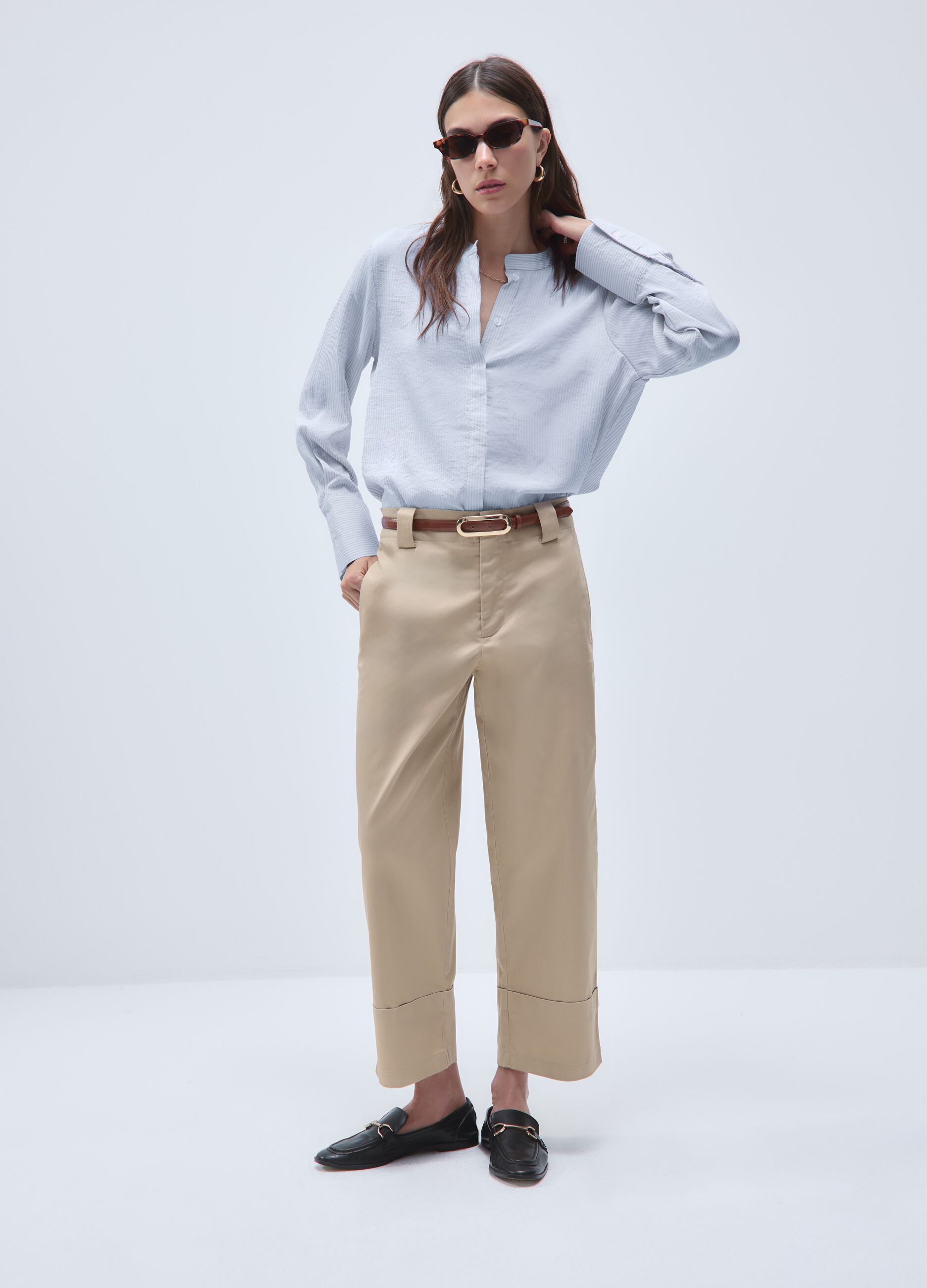Beige cotton trousers regular fit