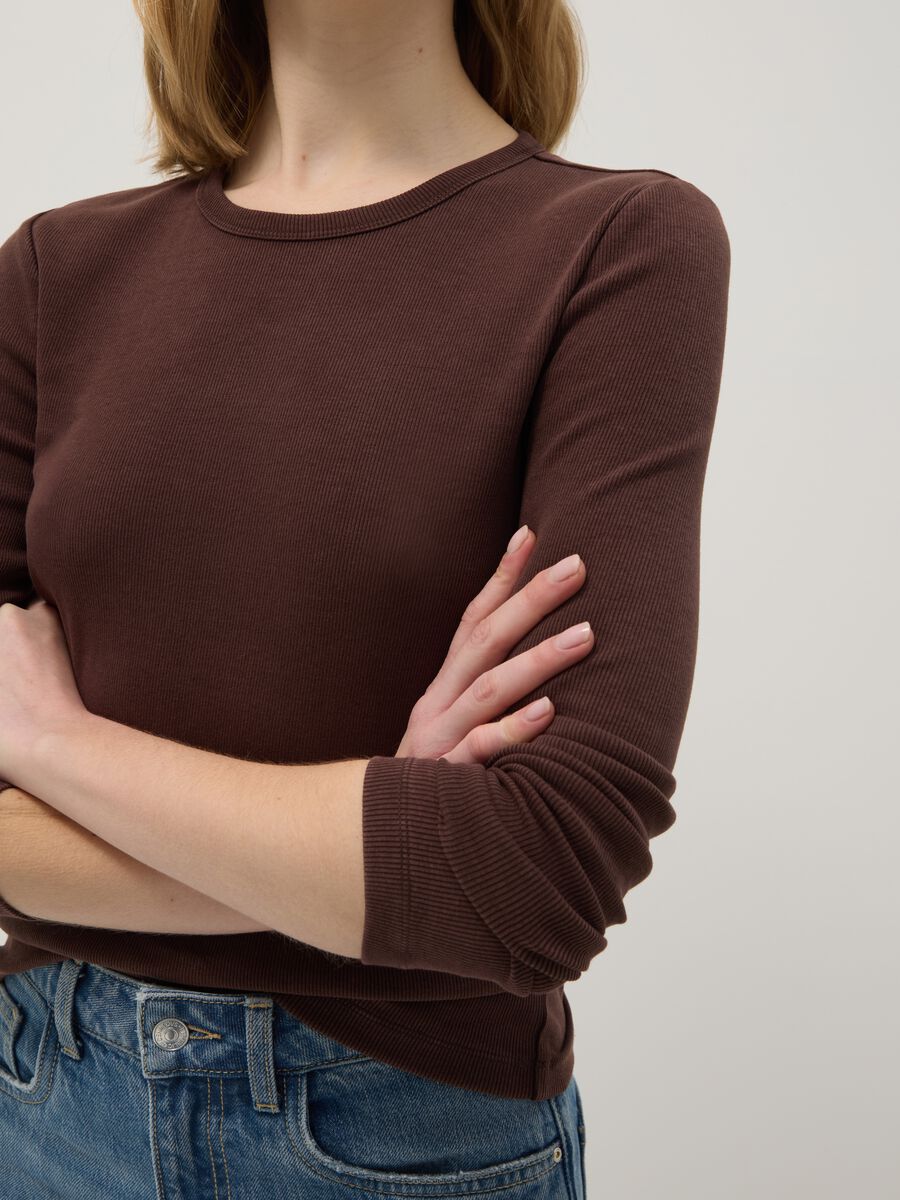 Brown stretchy cotton long sleeve regular fit shirt_3