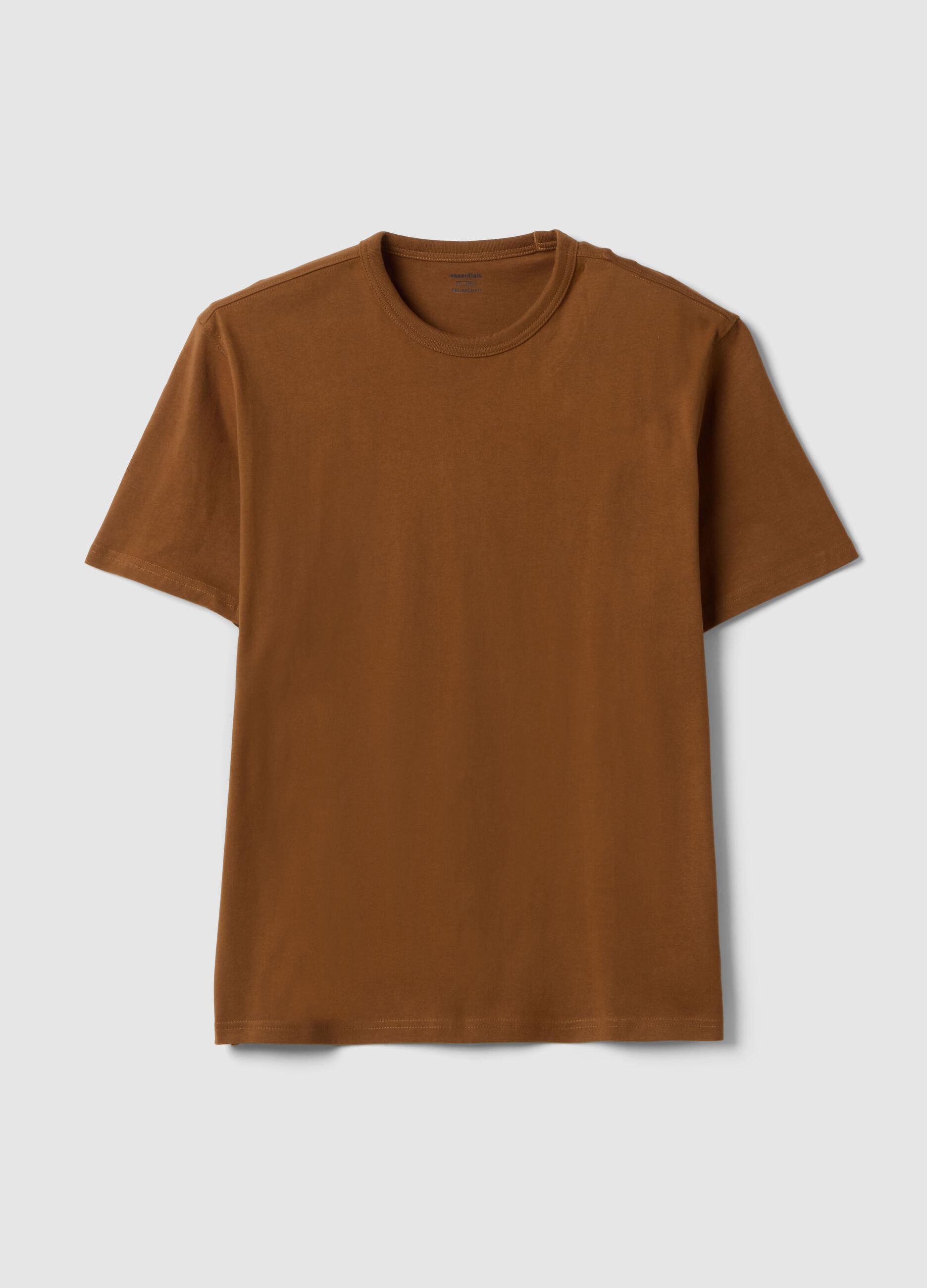 Relaxed fit brown cotton crew neck t-shirt
