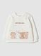 White pure cotton sweatshirt with crew neck and print_0