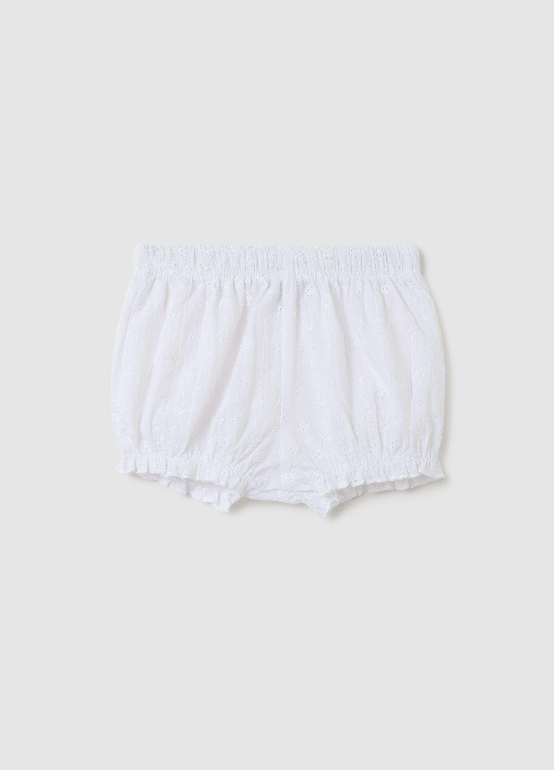 Girls' white regular fit pure cotton shorts