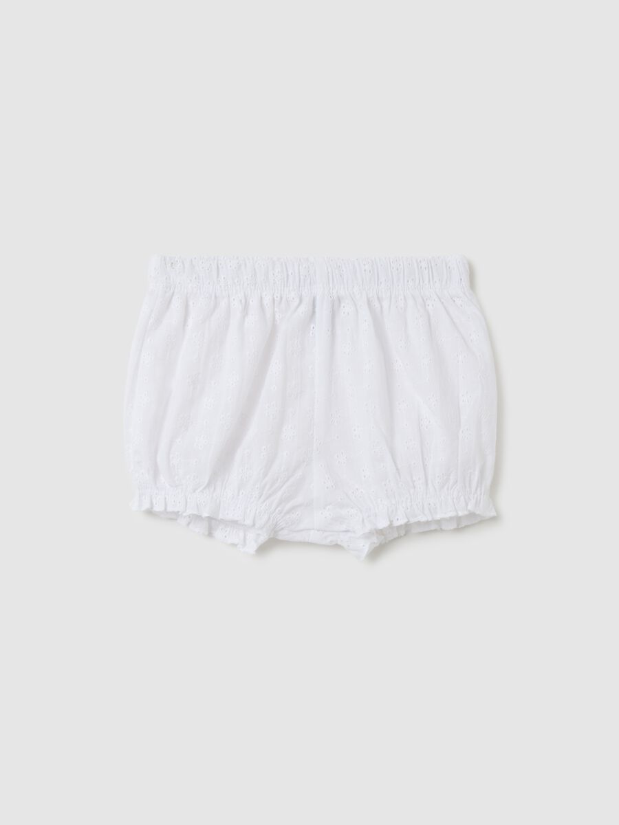 Pantaloncini da bambina in puro cotone bianco regular fit_0