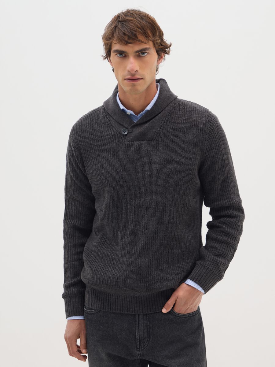 Grey Shawl Collar Sweater Regular Fit_0