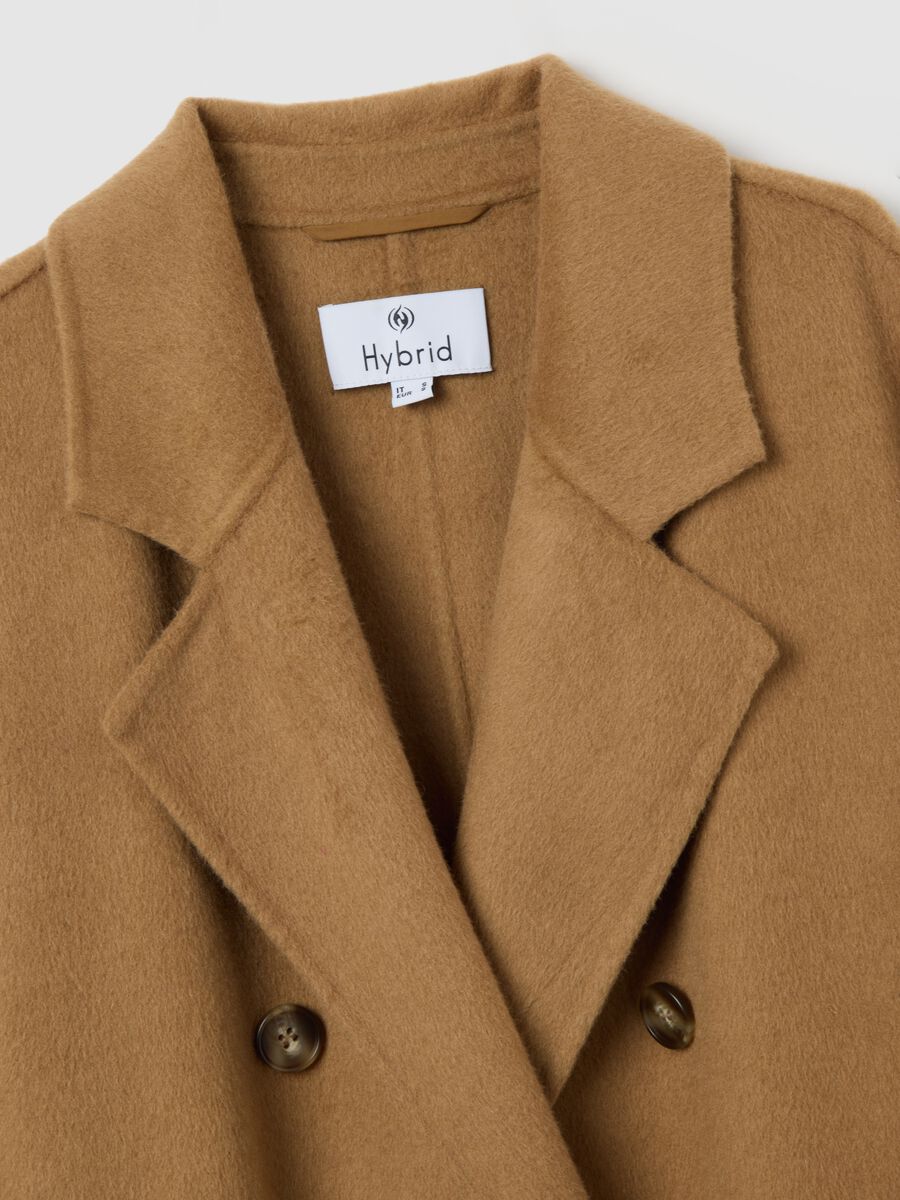 Cappotto doppiopetto marrone in misto lana regular fit con cintura_5