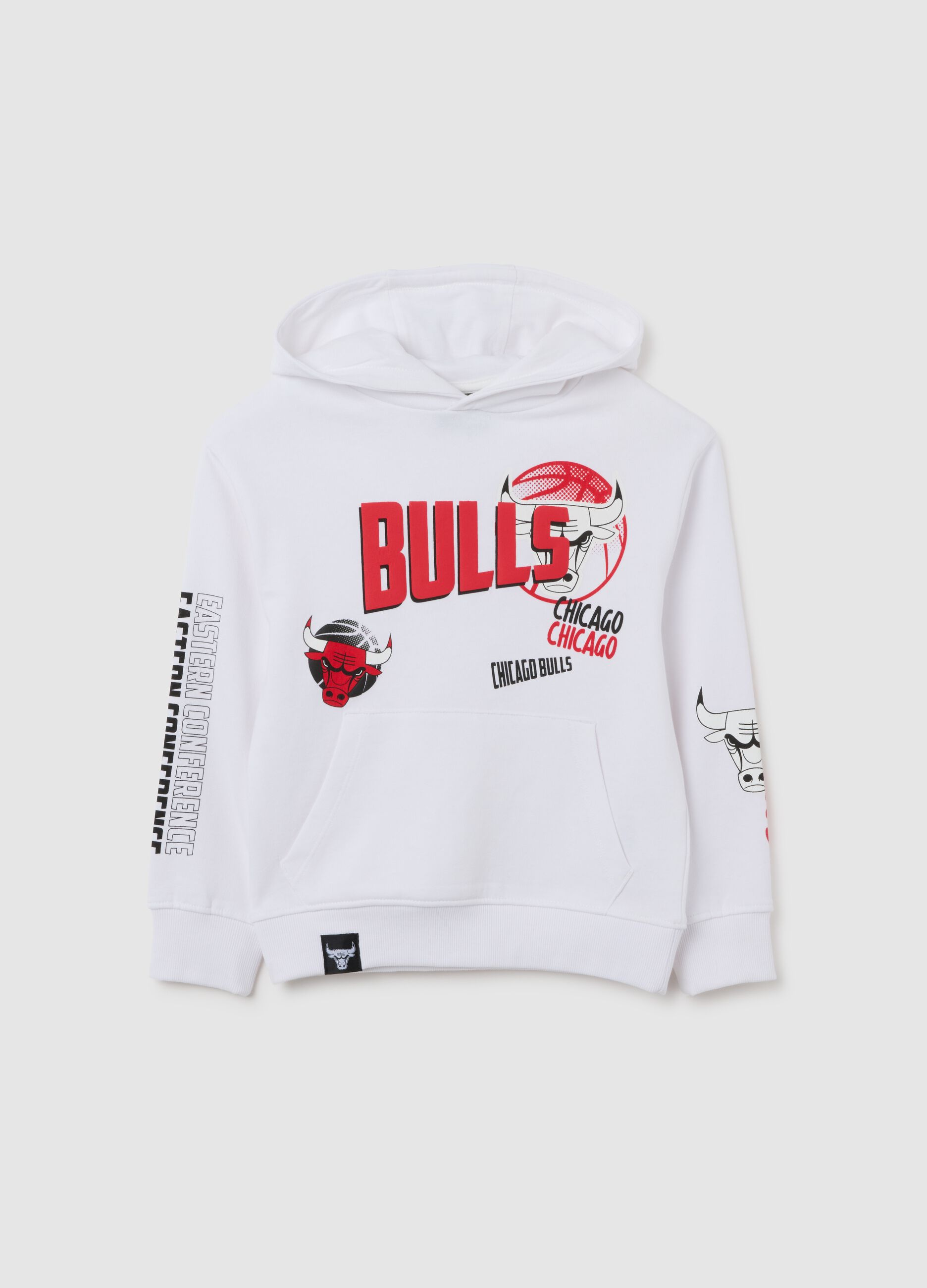 Kids' white pure cotton hoodie regular fit with Chicago Bulls logo