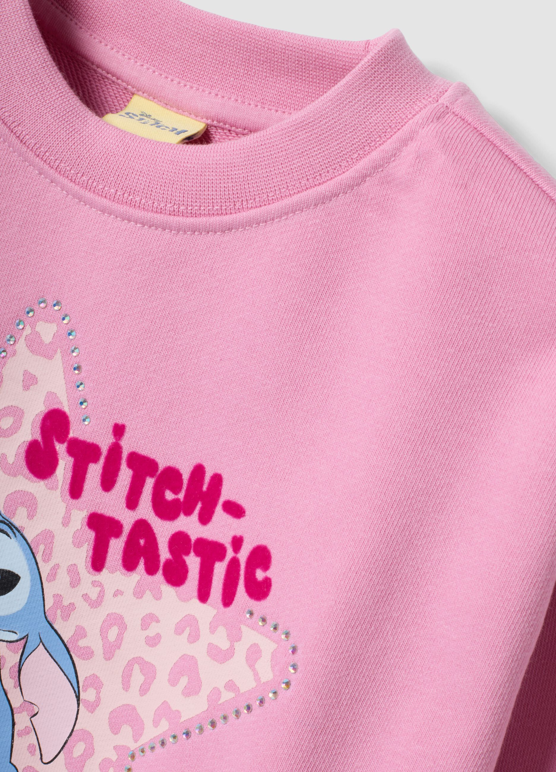 Pink cotton-blend sweatshirt with Lilo & Stitch front print for girls