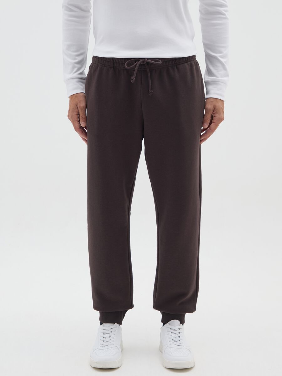 Pantaloni jogger in misto cotone marroni_1