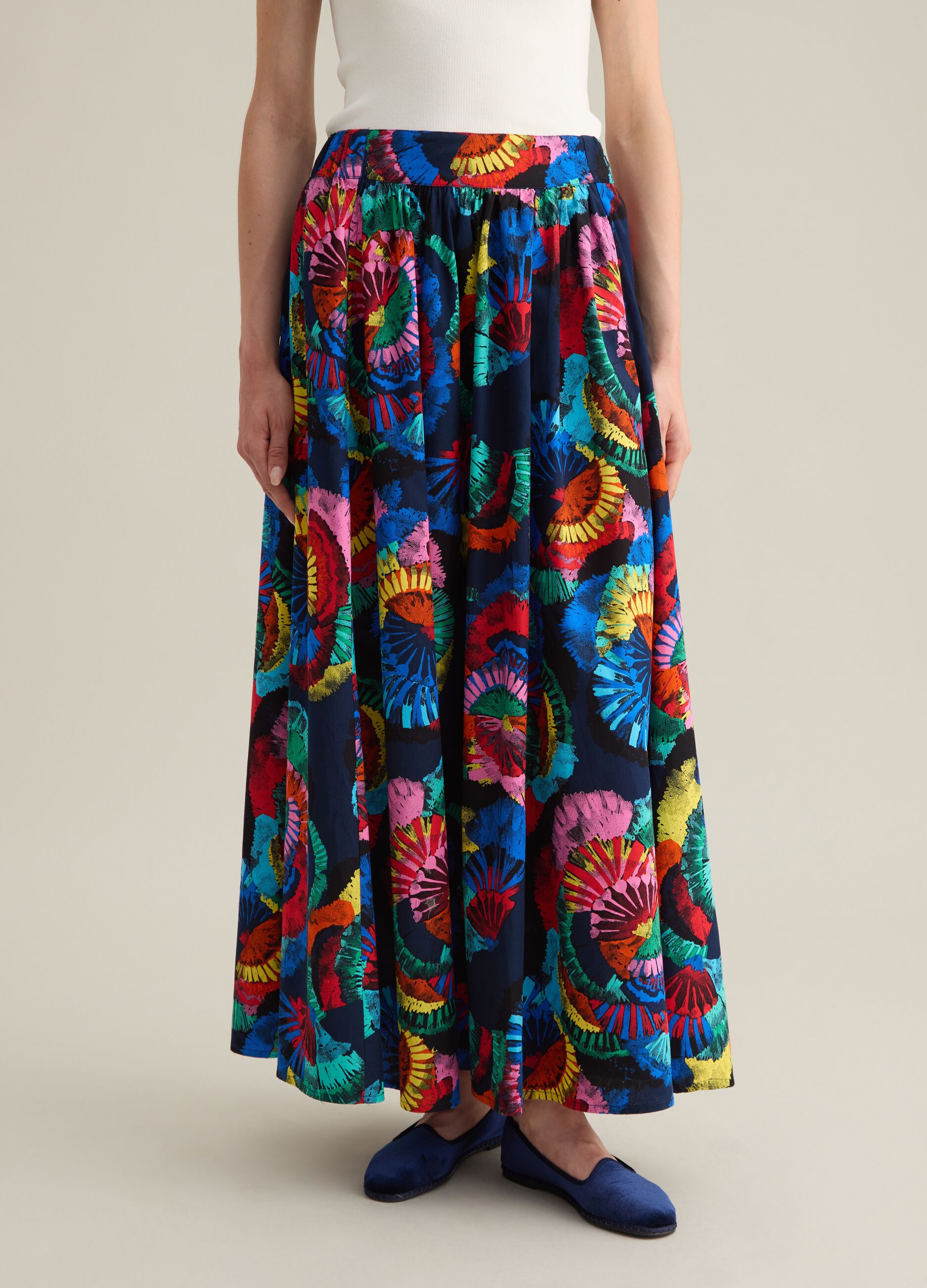 Gonna lunga da donna in puro cotone multicolor regular fit