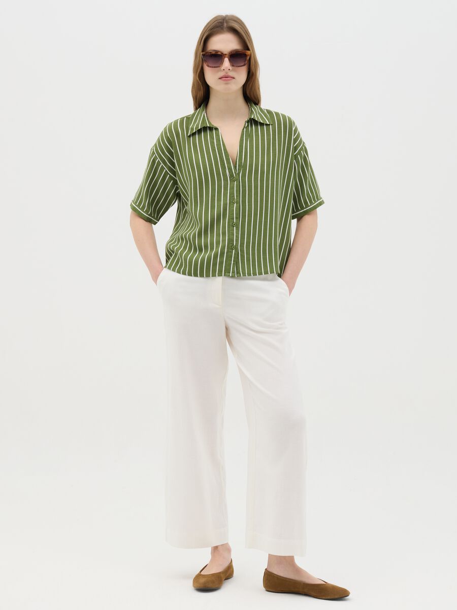 Green striped shirt in viscose and linen_1