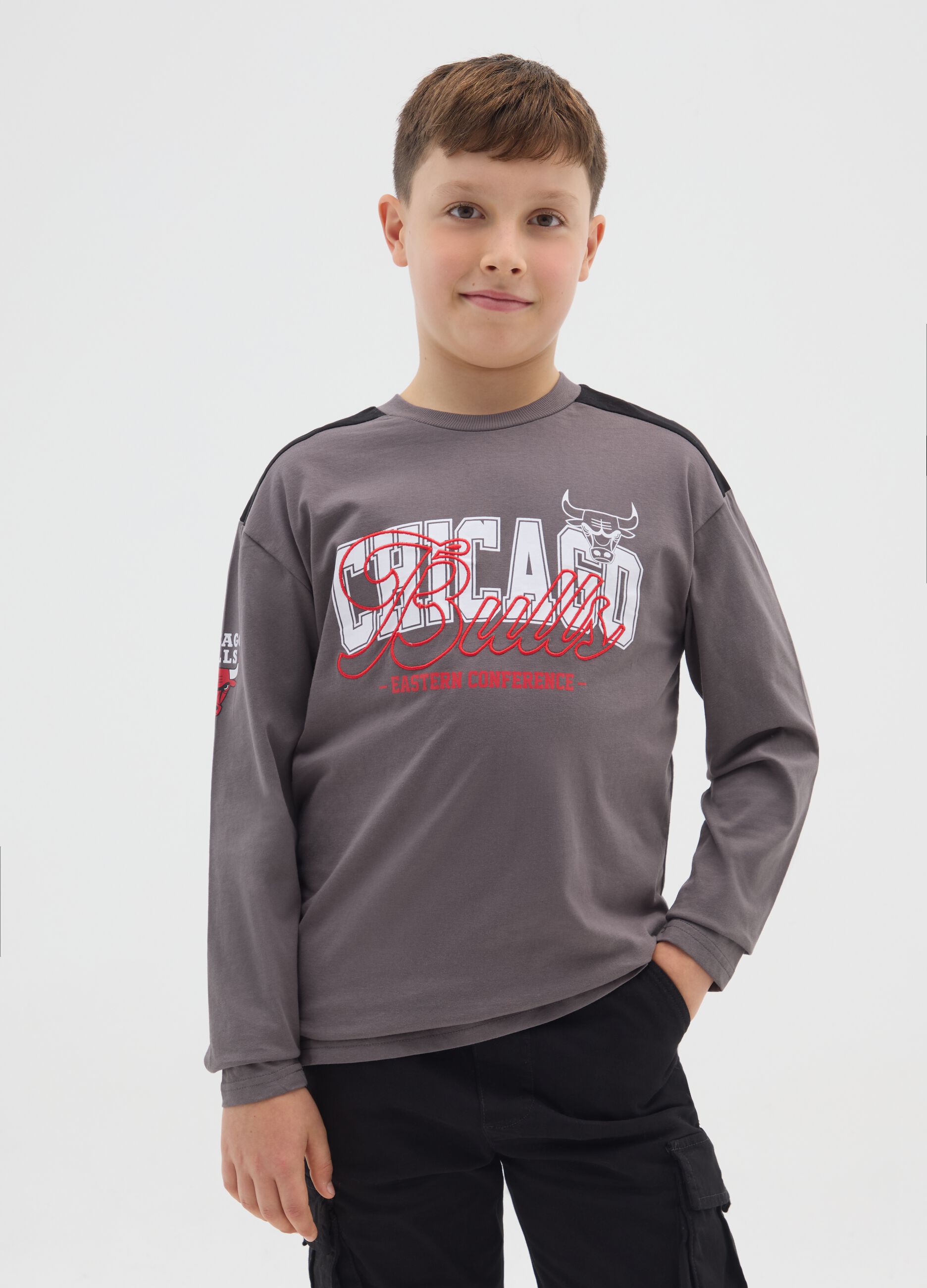 Boy's brown pure cotton regular fit round neck jumper