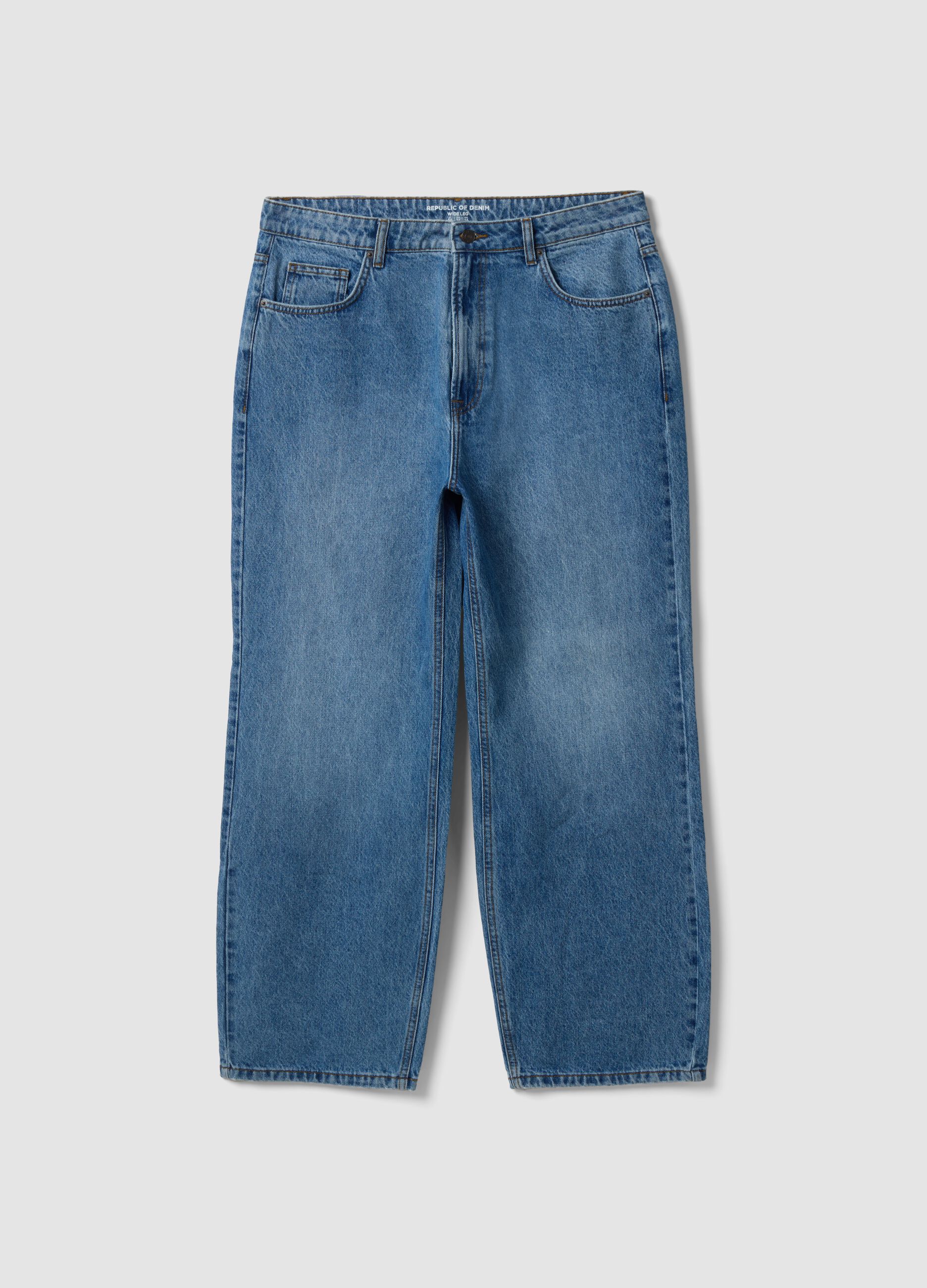 Blue wide-leg pure cotton jeans