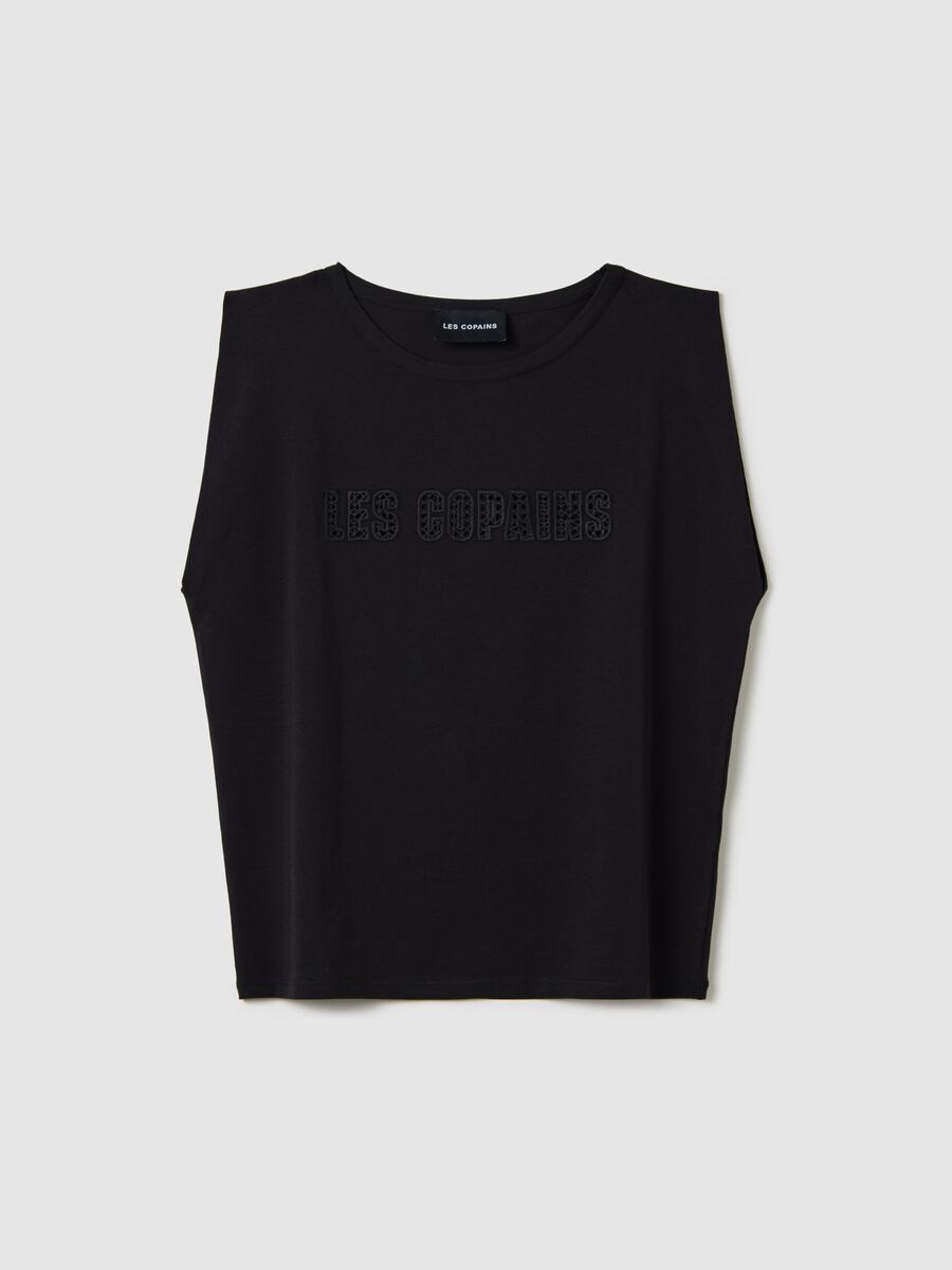 Black T-shirt in stretch cotton with logo_4