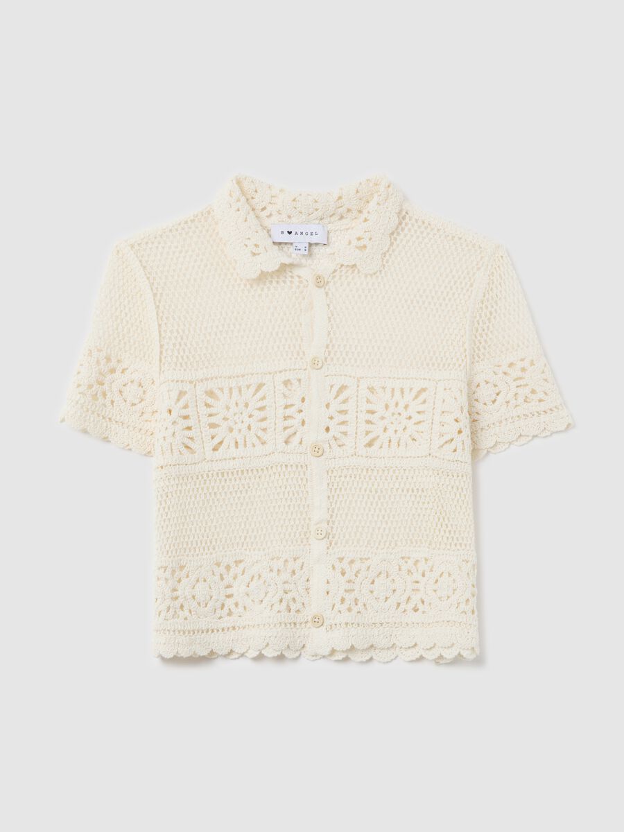 Women’s short, beige regular-fit shirt in cotton blend._4