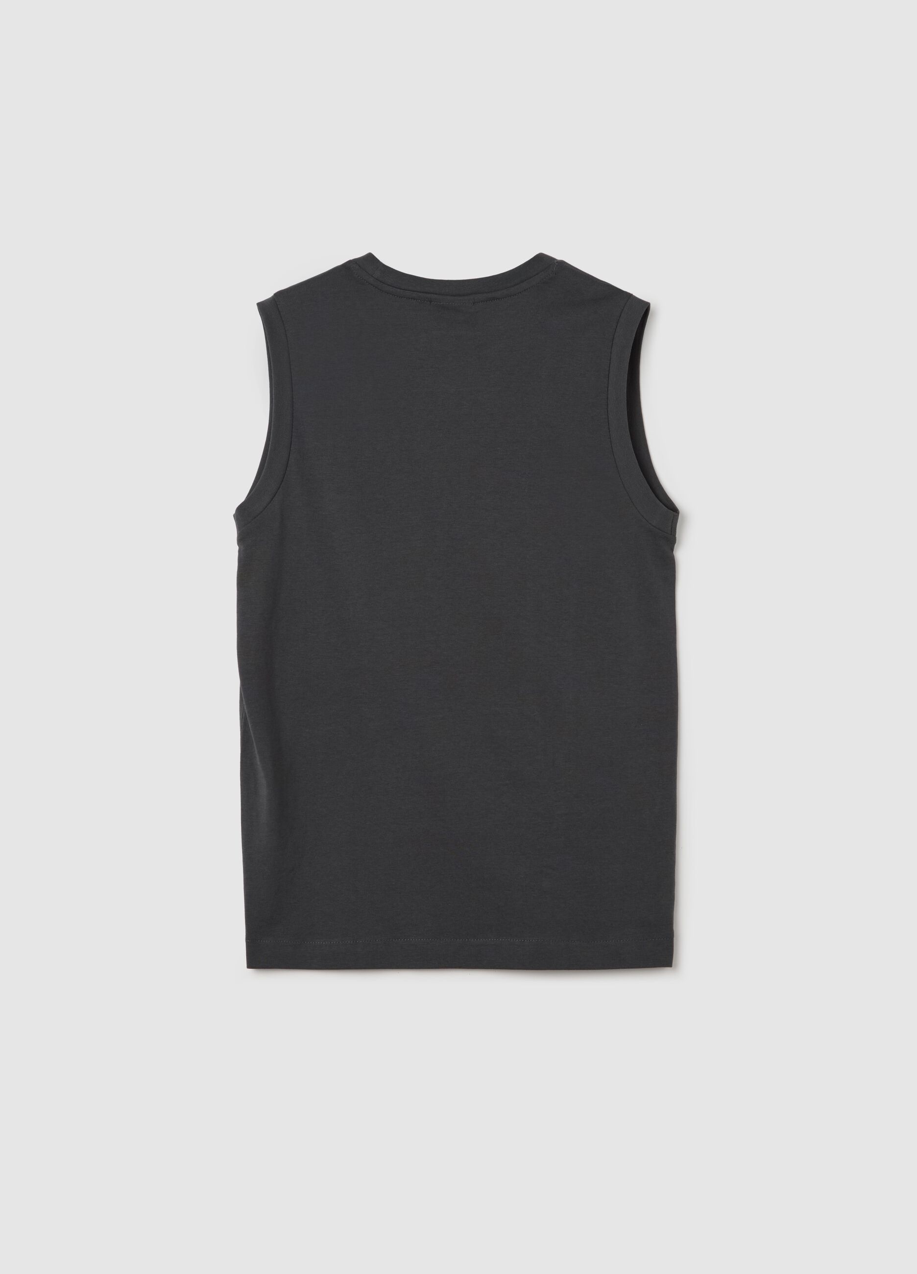 Black sleeveless top with Chicago Bulls print