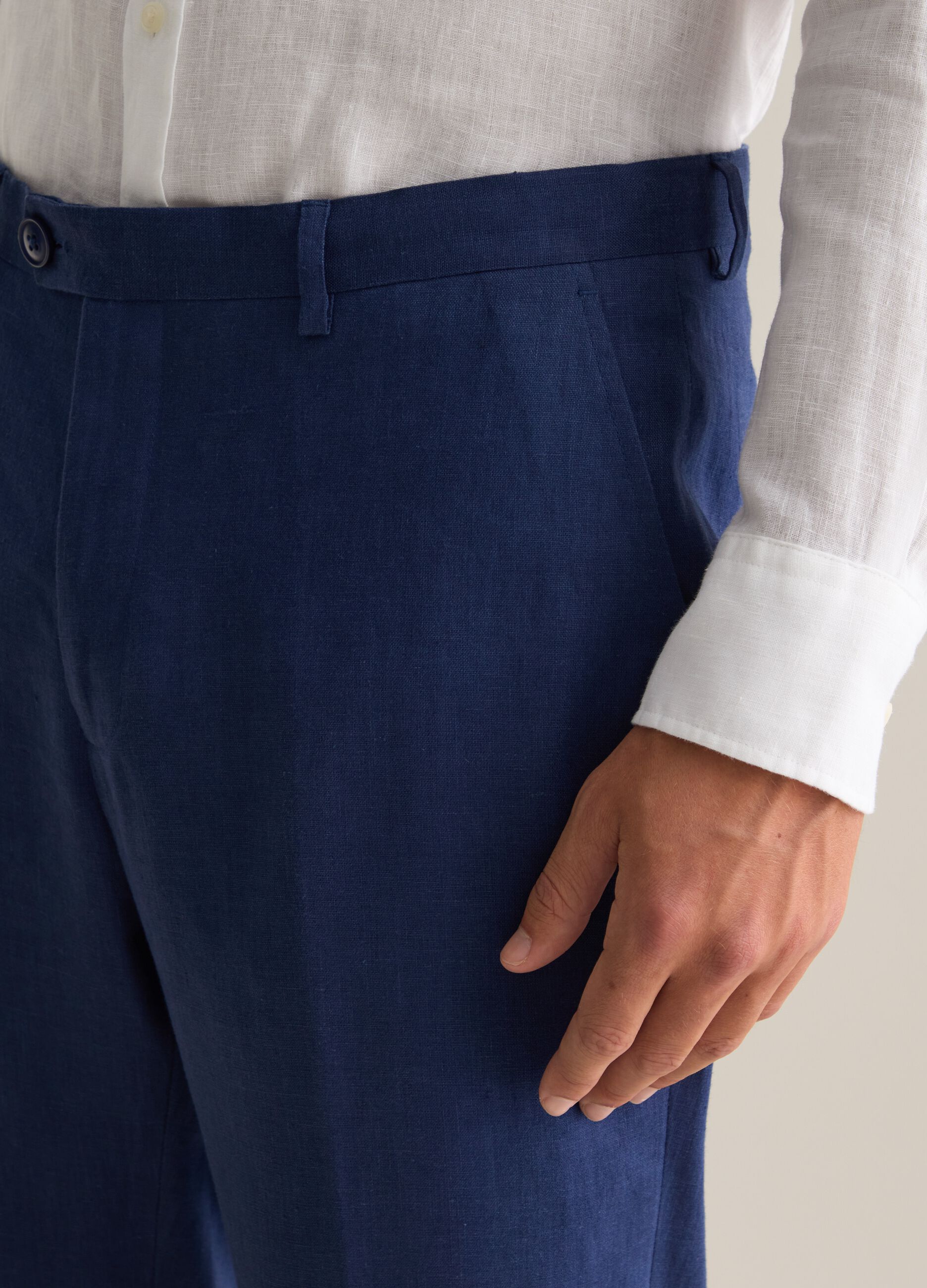 Pantaloni da uomo in lino blu slim fit