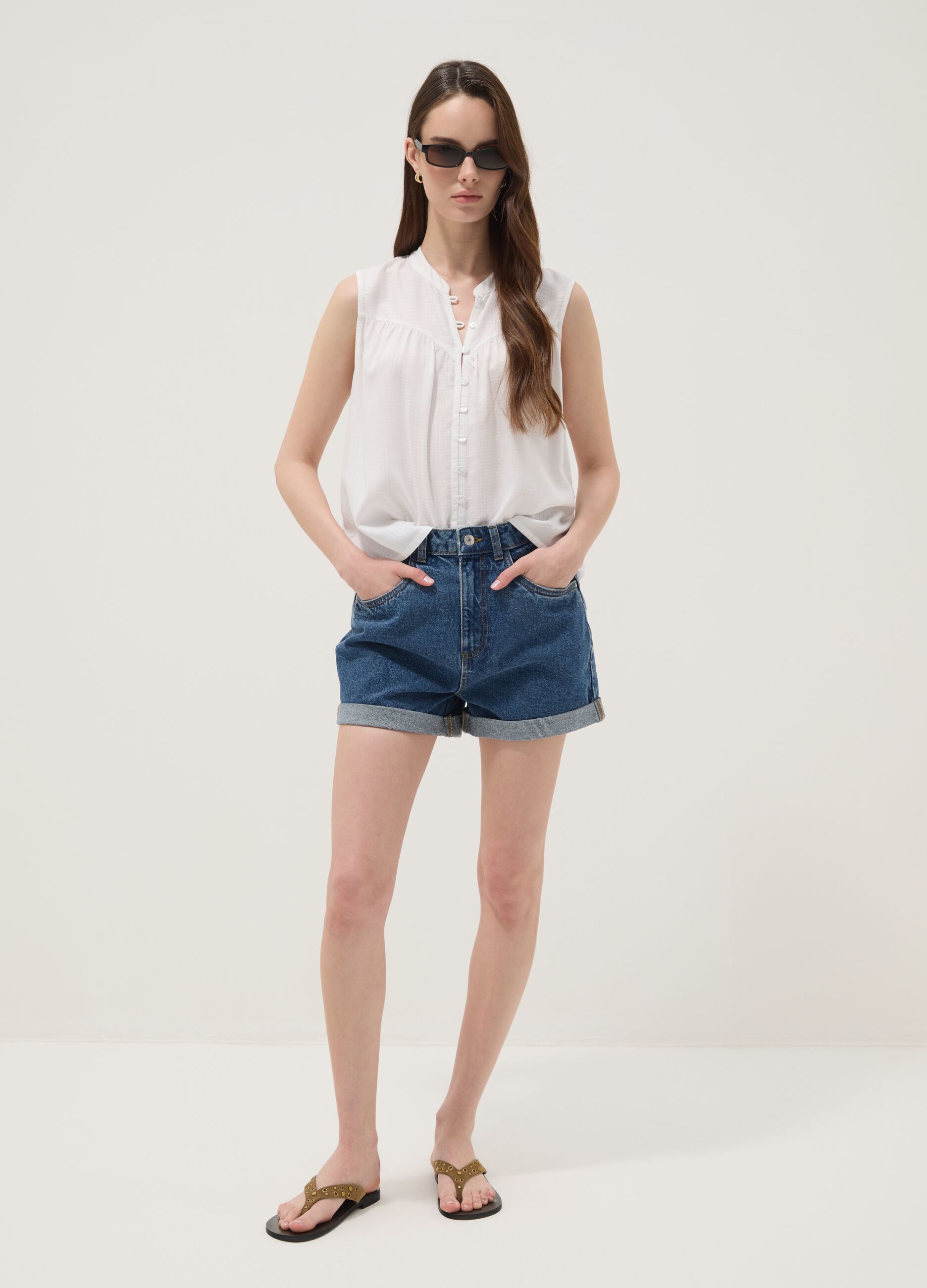 Blue pure cotton denim shorts