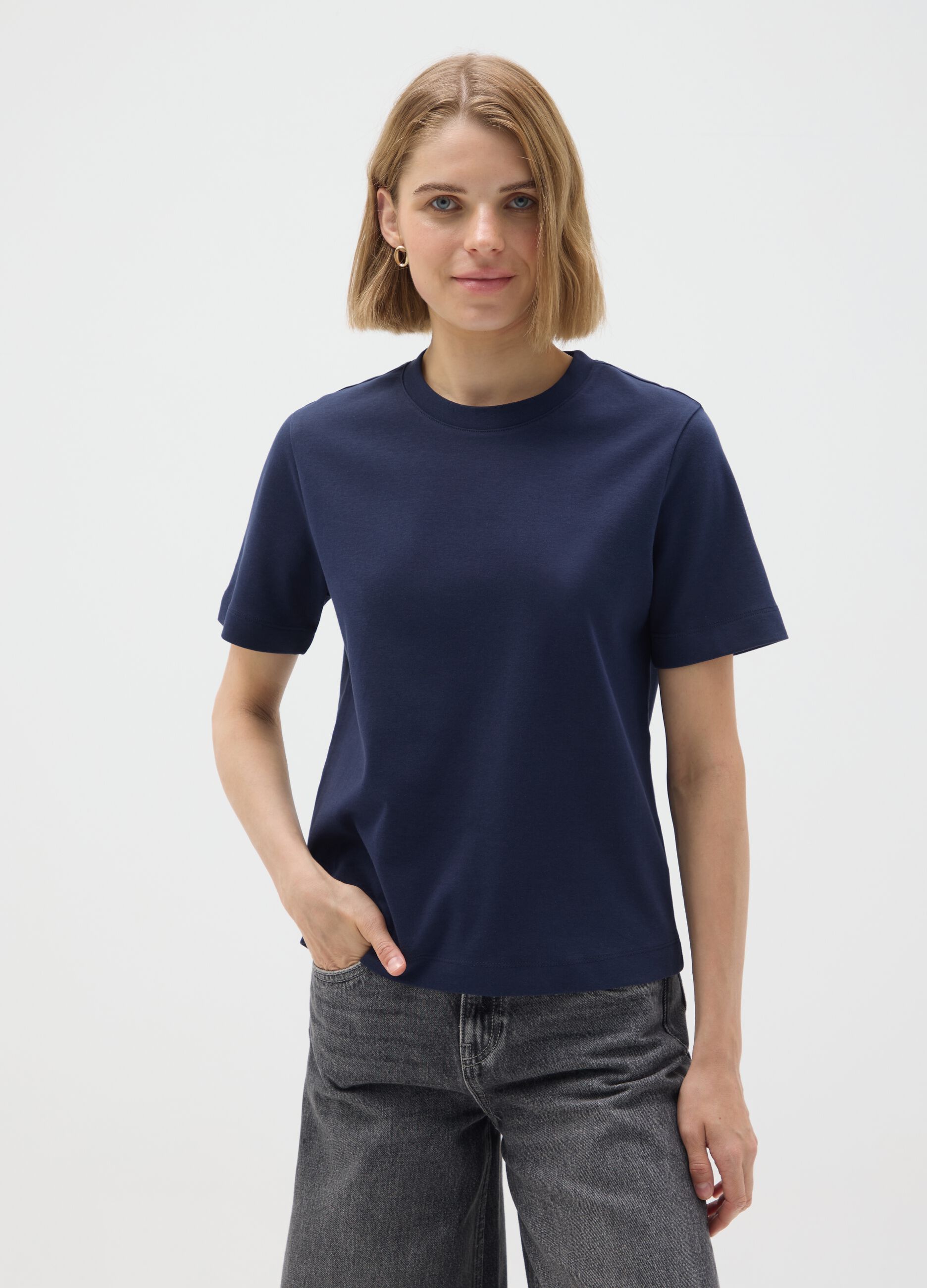 Blue pure cotton regular fit T-shirt