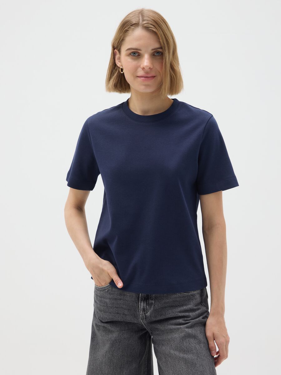 T-shirt in puro cotone blu regular fit_0